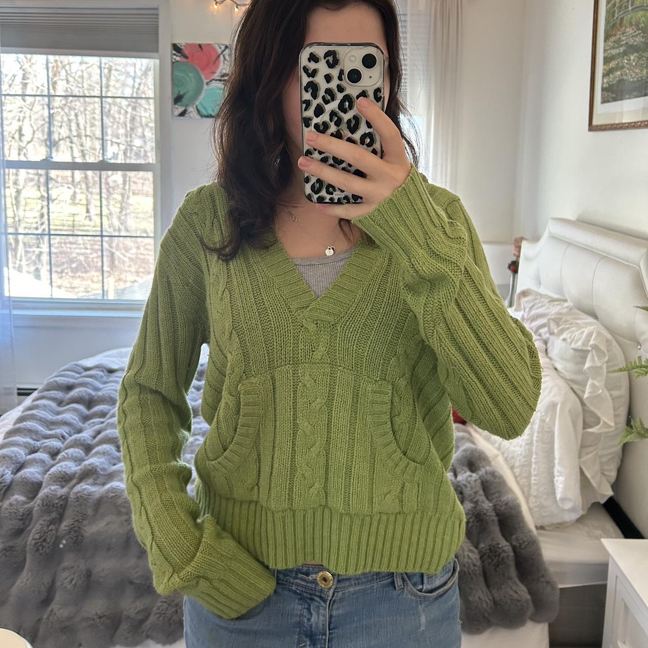 y2k vintage aeropostale green knit hoodie, cable... - Depop