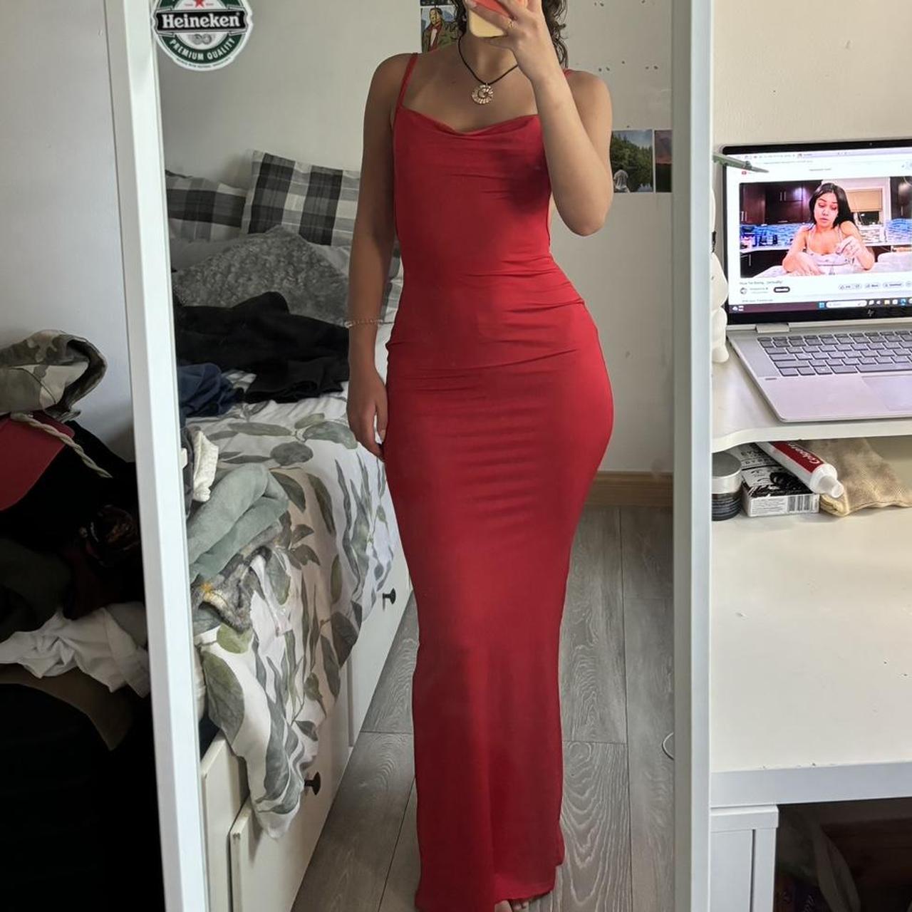 stunning red backless maxi dress in perfect... - Depop