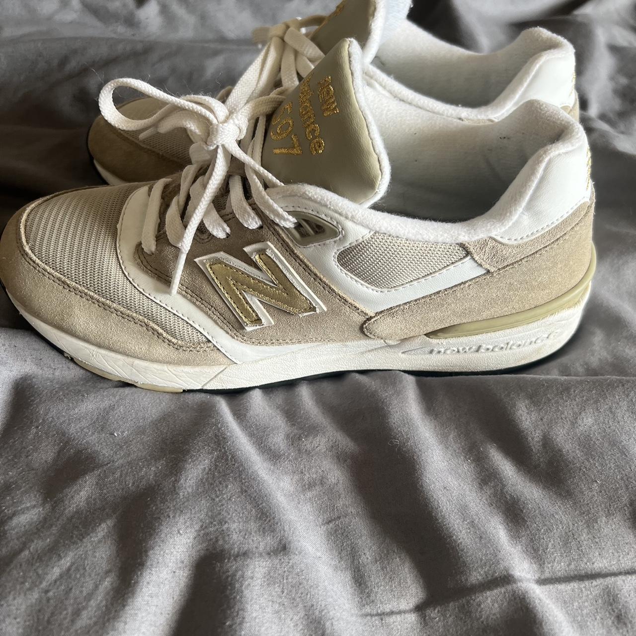 New Balance 597. Ladies size 7. 5. White sand and gold