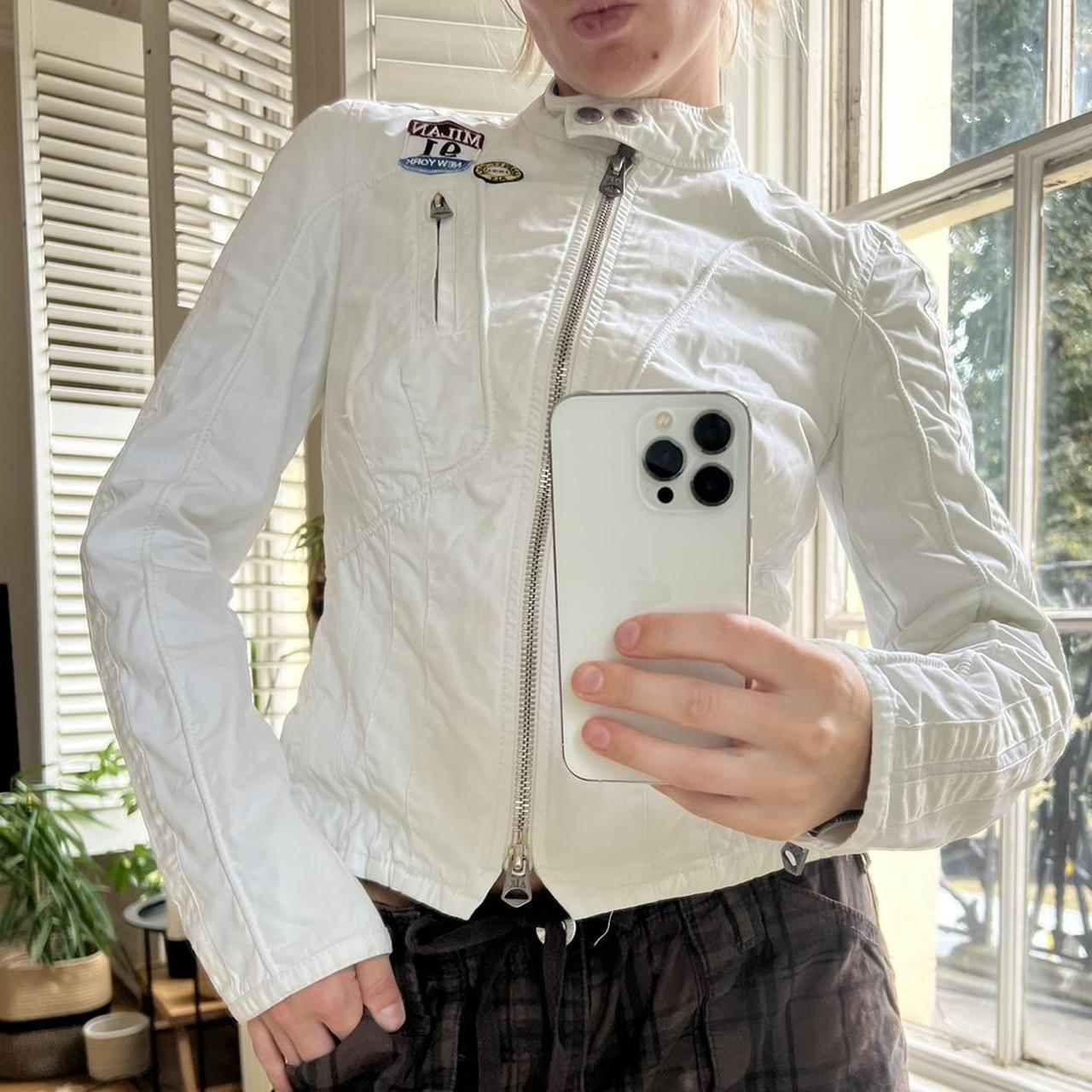 White racer moto jacket Vintage 2000s Armani | Depop