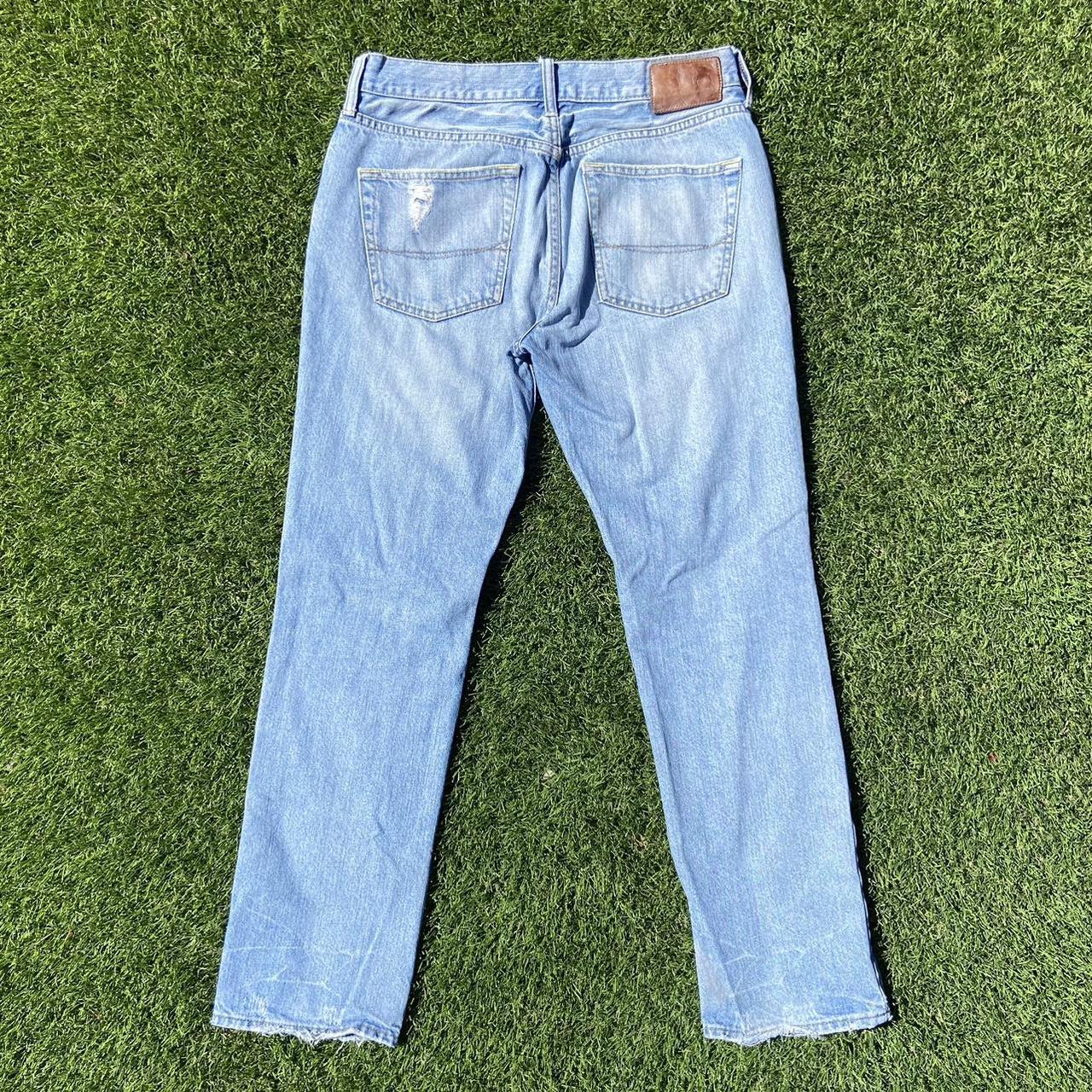 distressed light blue denim jeans 32x30 straight... - Depop