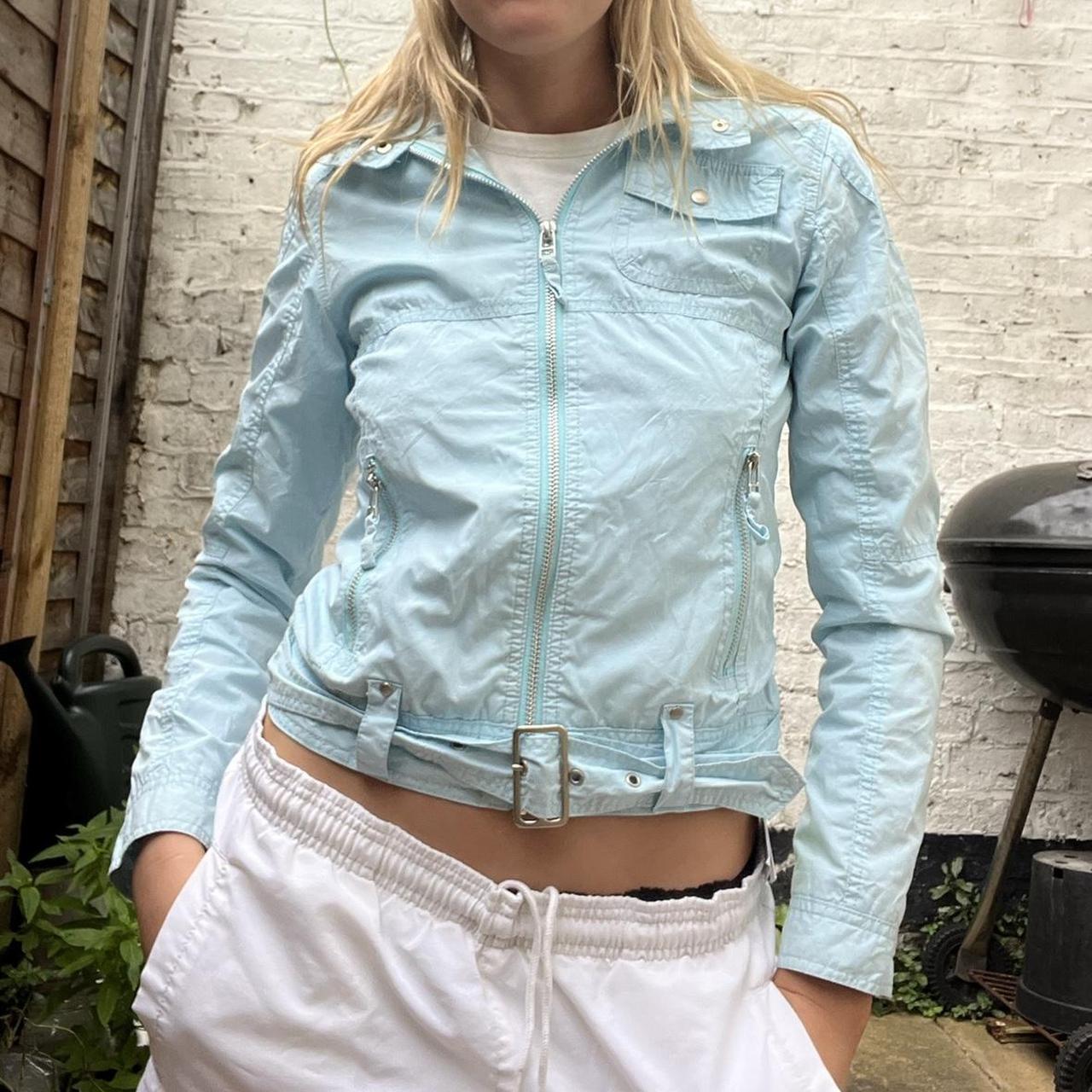 Really cool turquoise blue cargo jacket zip up with... - Depop