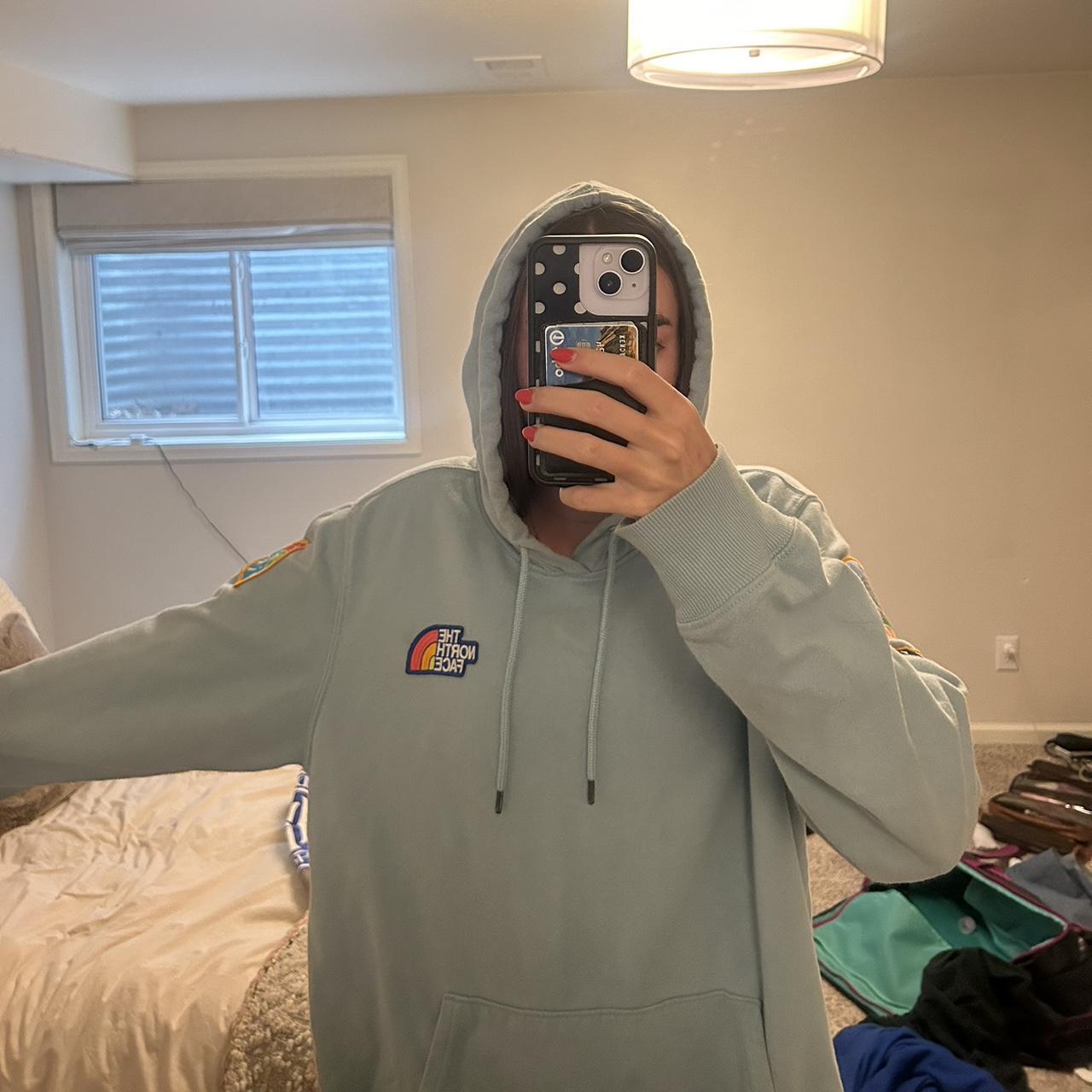 Light blue California North Face hoodie with unique... - Depop