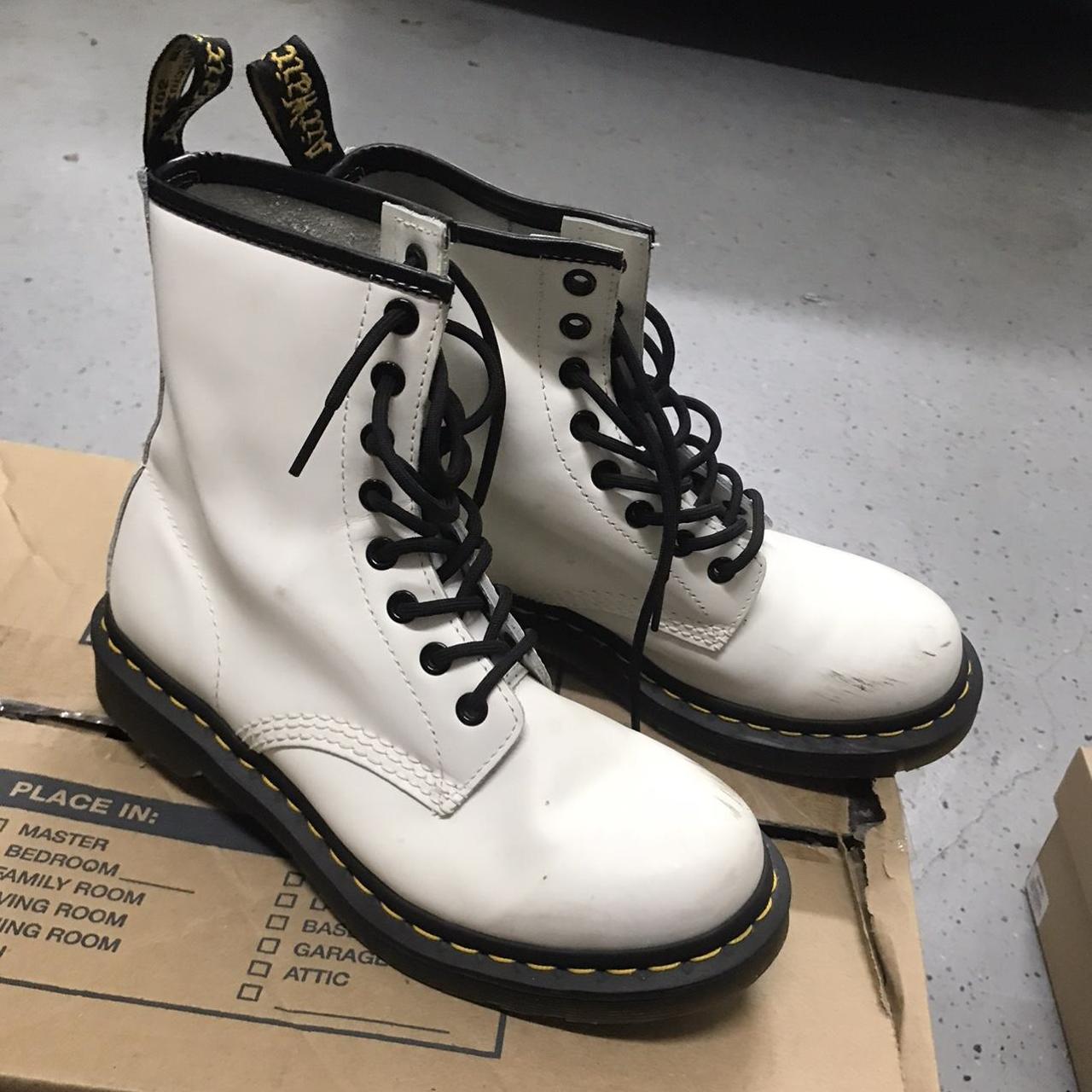 Dr. Martens Women's White and Black Boots | Depop