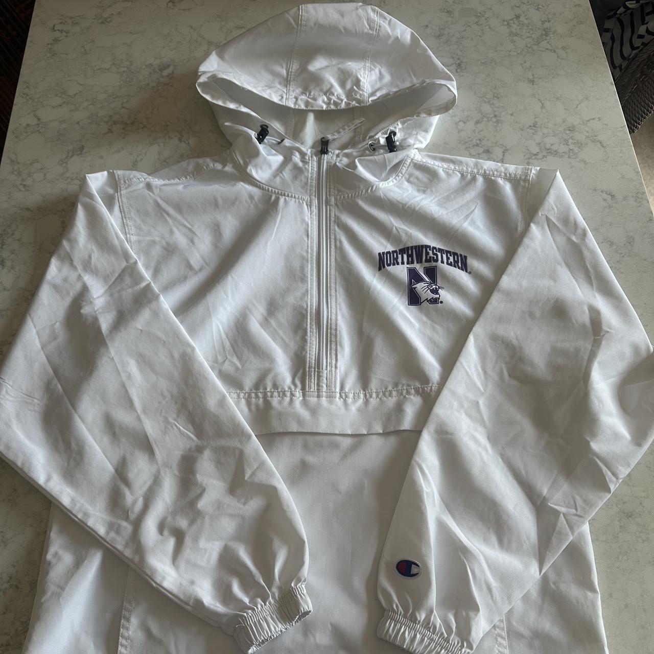 northwestern champion white windbreaker with hood. Depop