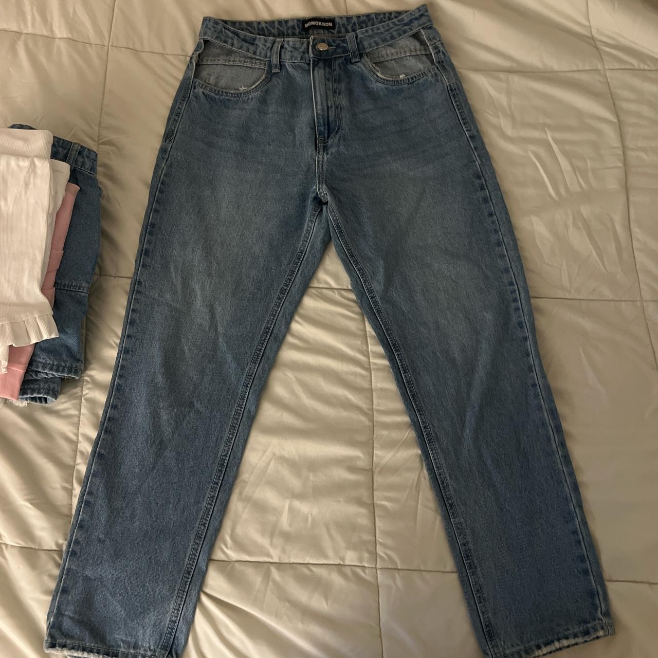 Momokrom jeans with holes in hips - Depop