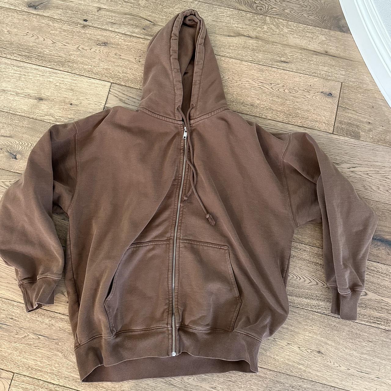 Brandy Melville brown oversized zip up hoodie - Depop