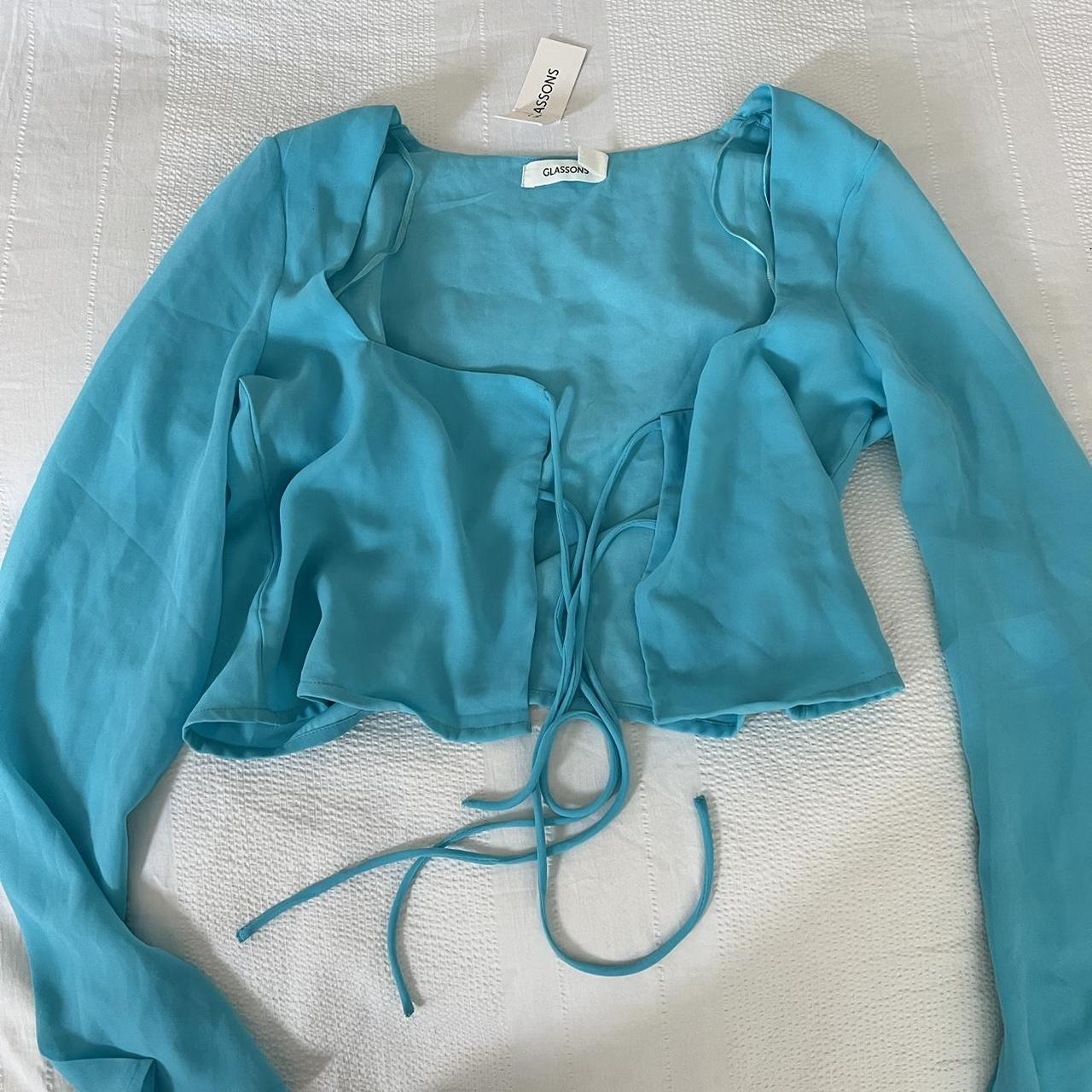 Blue Glassons Chiffon Front Tie Crop Top Bell Depop