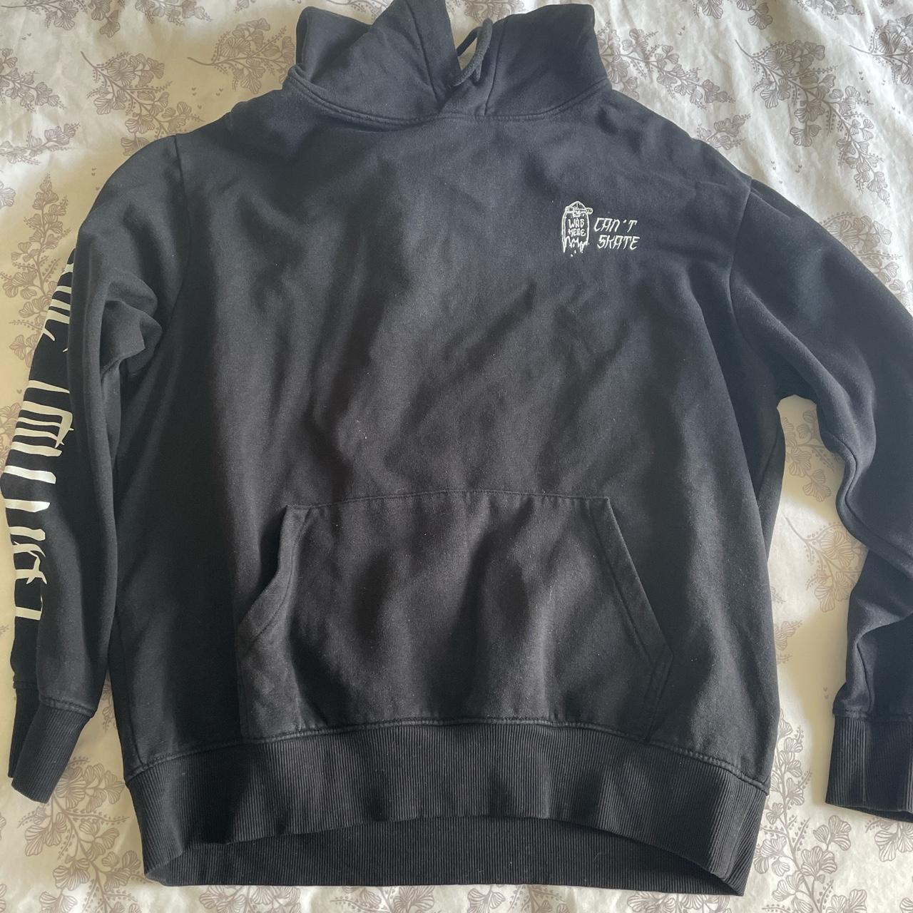 H&M Black hoodie with designs on front, back and... - Depop