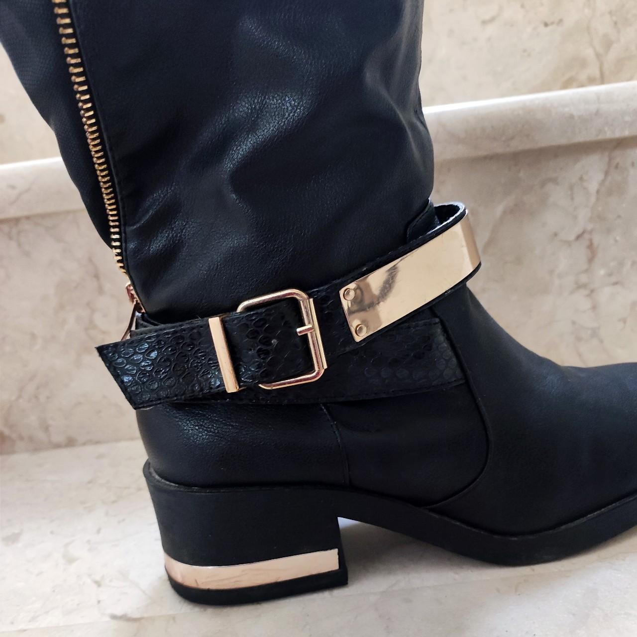 River Island Women's Gold And Black Boots | Depop