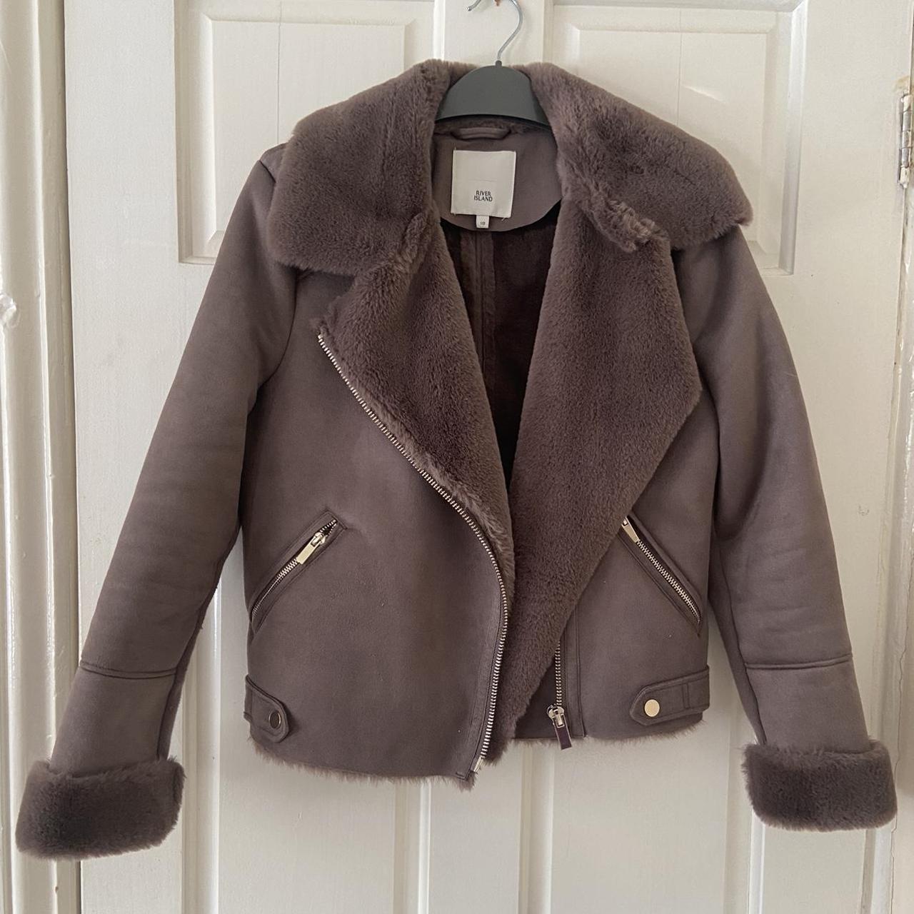 Brown suade aviator jacket River island jacket... - Depop