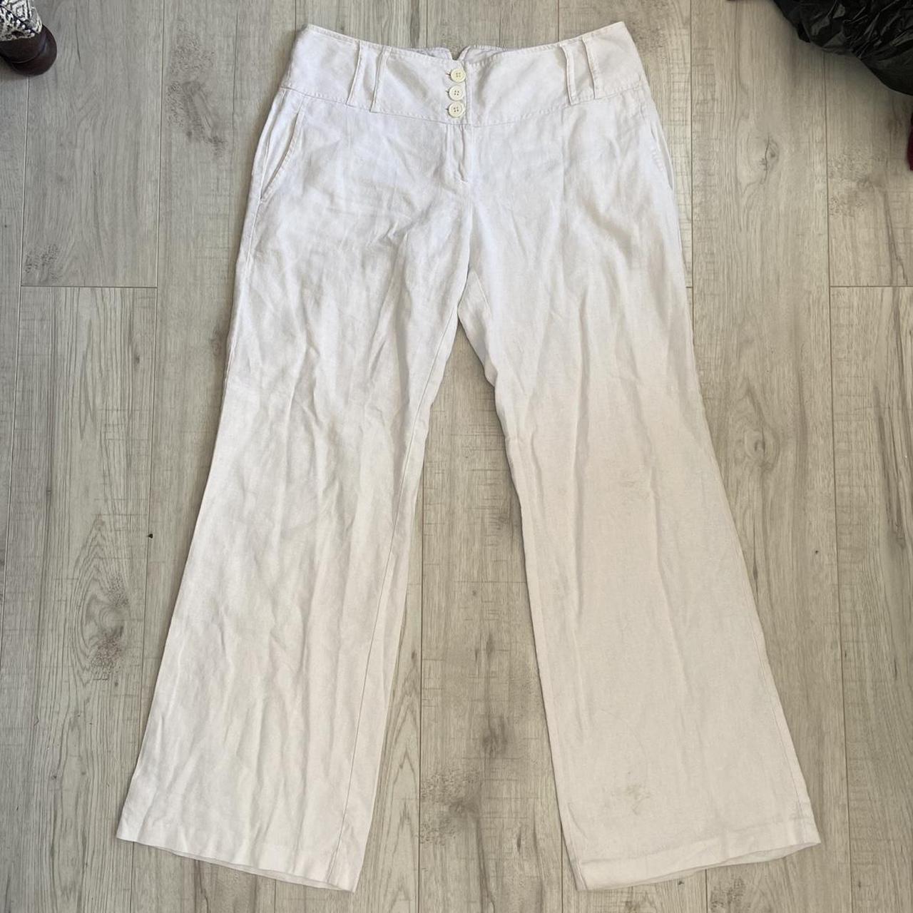 vintage low rise white linen pants 3 button... - Depop