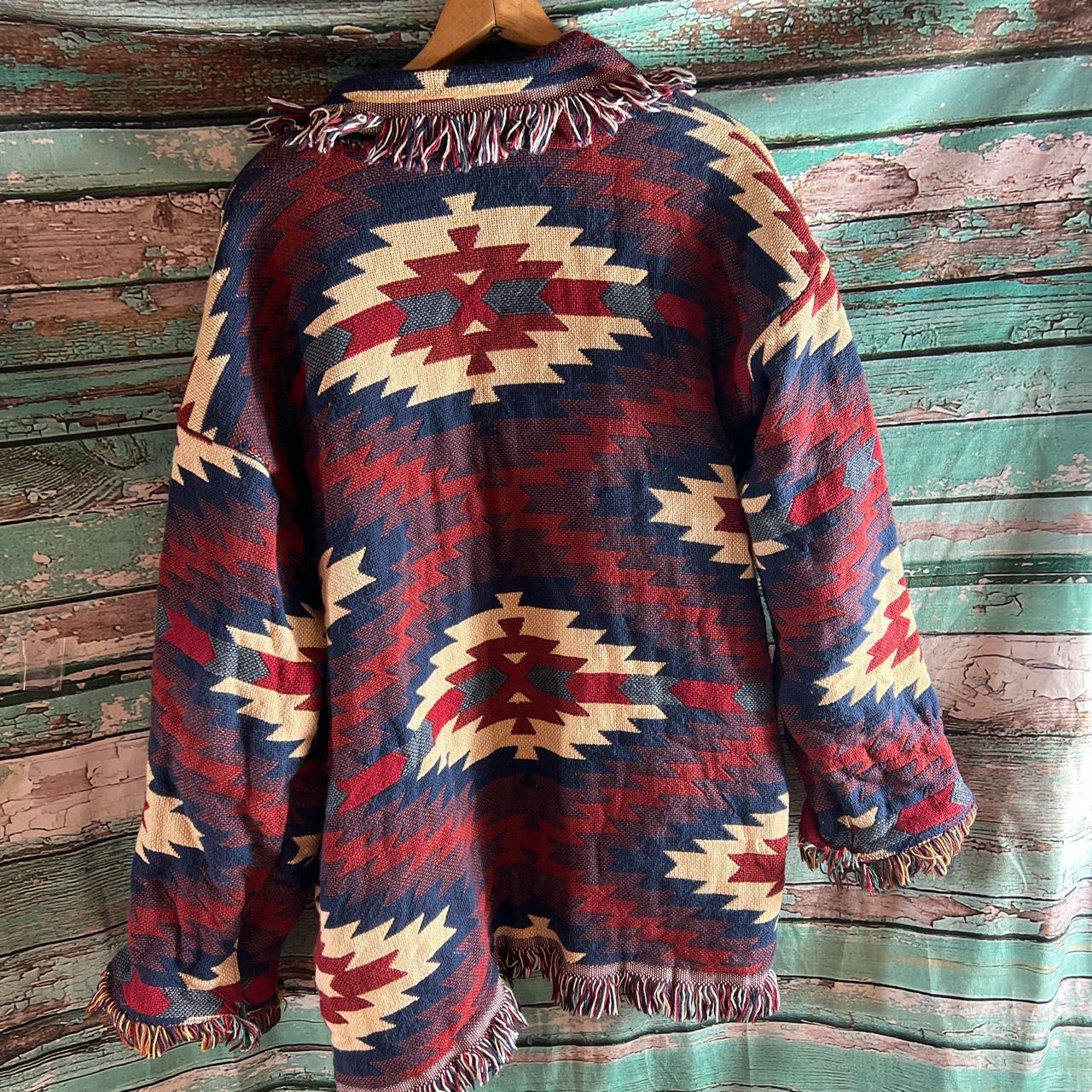 Vintage 80s 90s Southwestern tapestry blanket long...