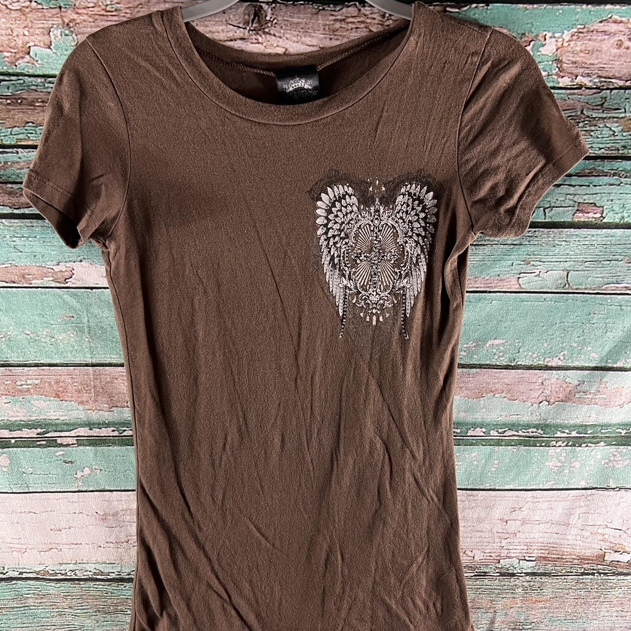 Y2k 2000s cross with angel wings t-shirt. | Depop