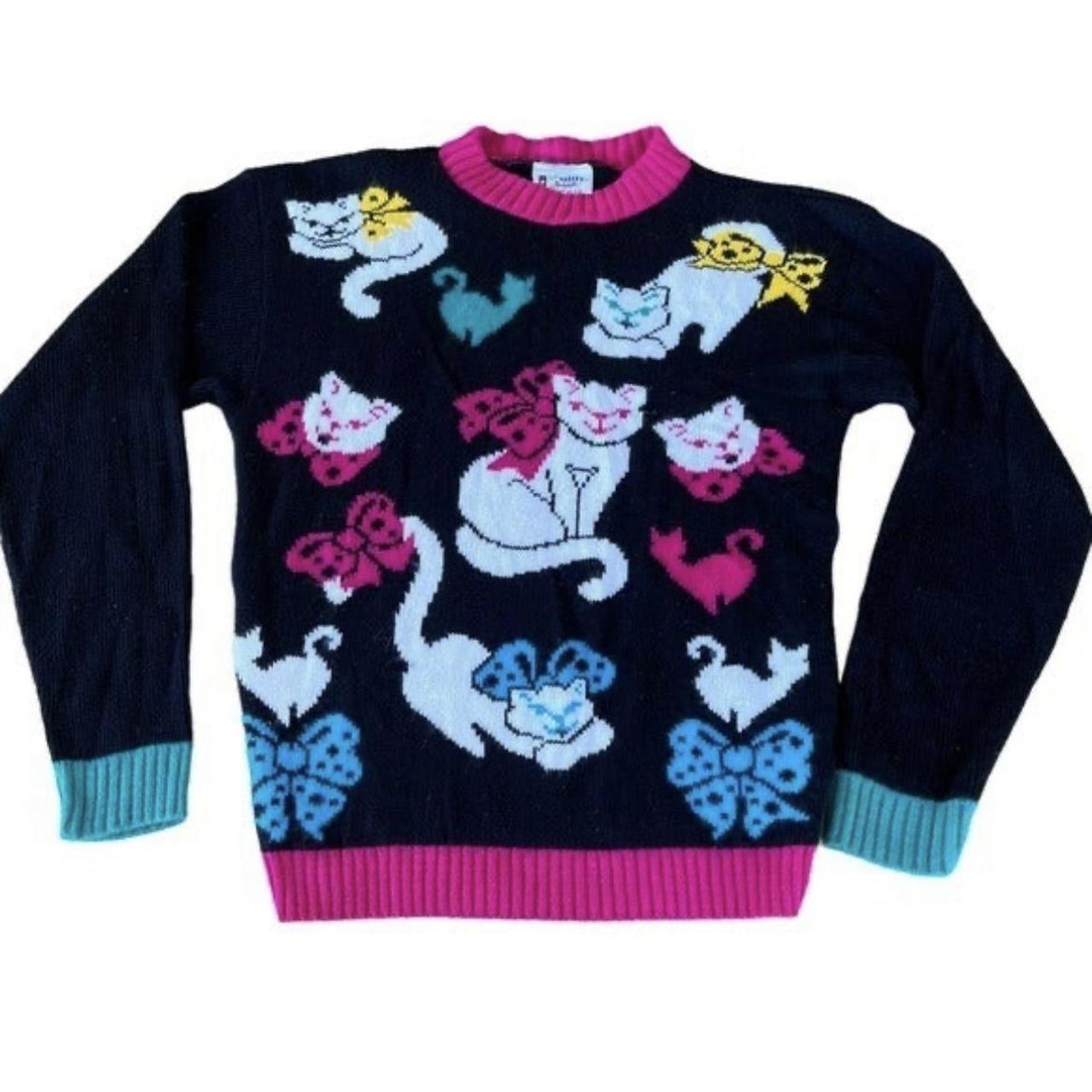 Vintage 80’s Kitschy Cat Novelty Knit Sweater by Go... Depop