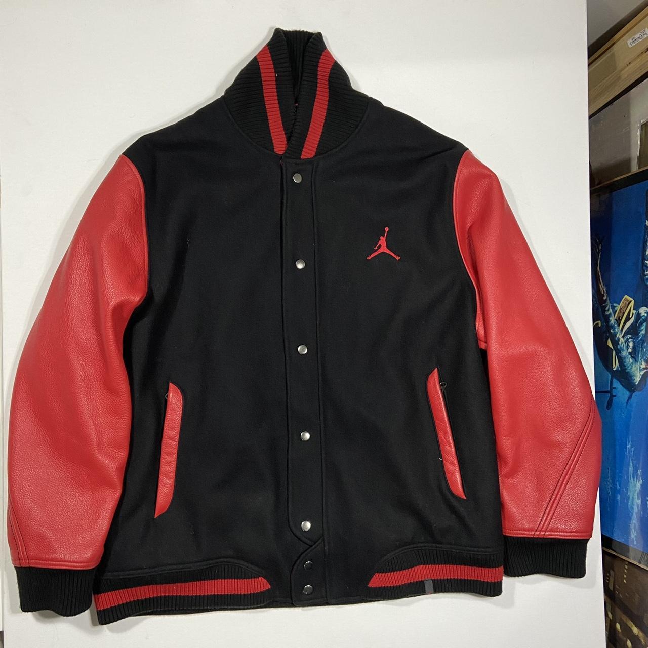 Michael Jordan red & black wool leather varsity... - Depop