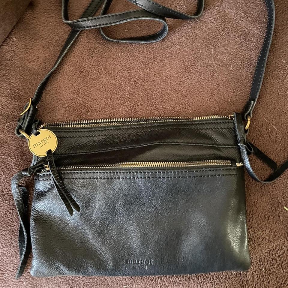 Margot New York Cognac Leather Double Zip Crossbody Shoulder Bag Purse NEW  | eBay