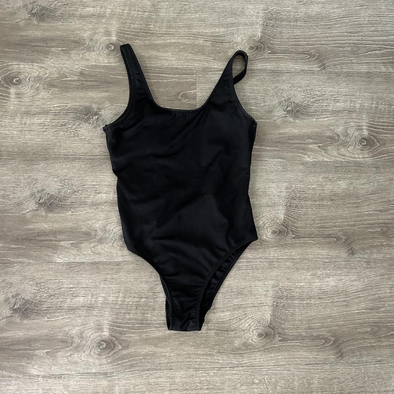 basic black one piece swimsuit with low cut back Depop