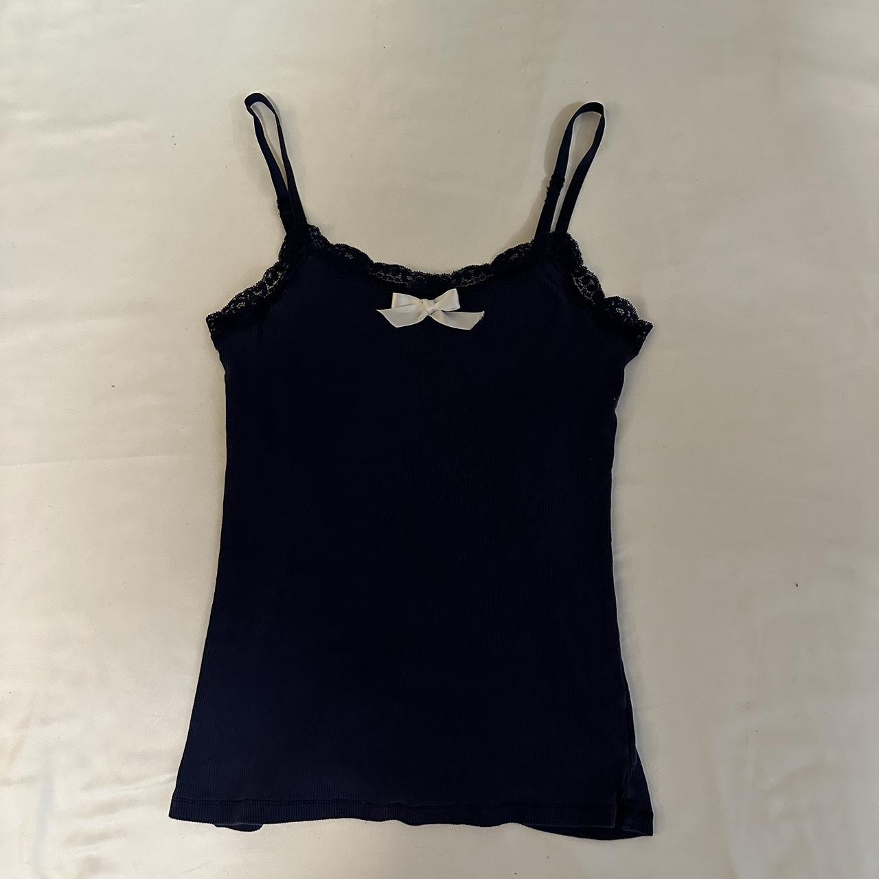 Navy faded glory y2k coquette xs lace tank top with... - Depop