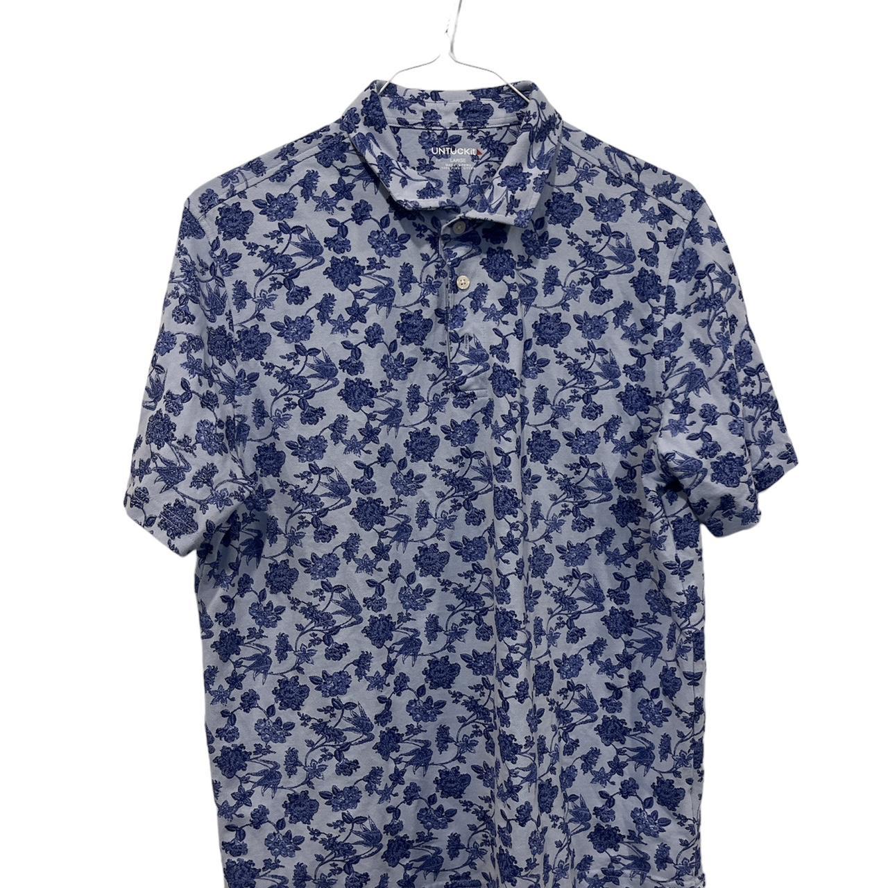 UNTUCKit Polo Shirt Mens Blue Gondola Vine Print... - Depop