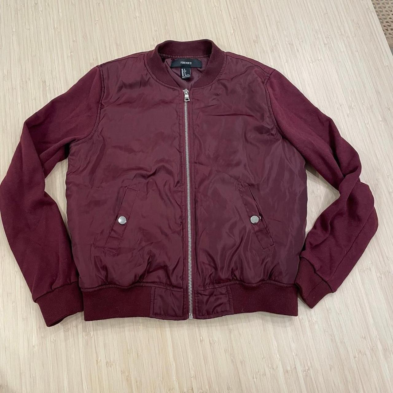 Forever 21 size small Burgundy and red bomber jacket Depop