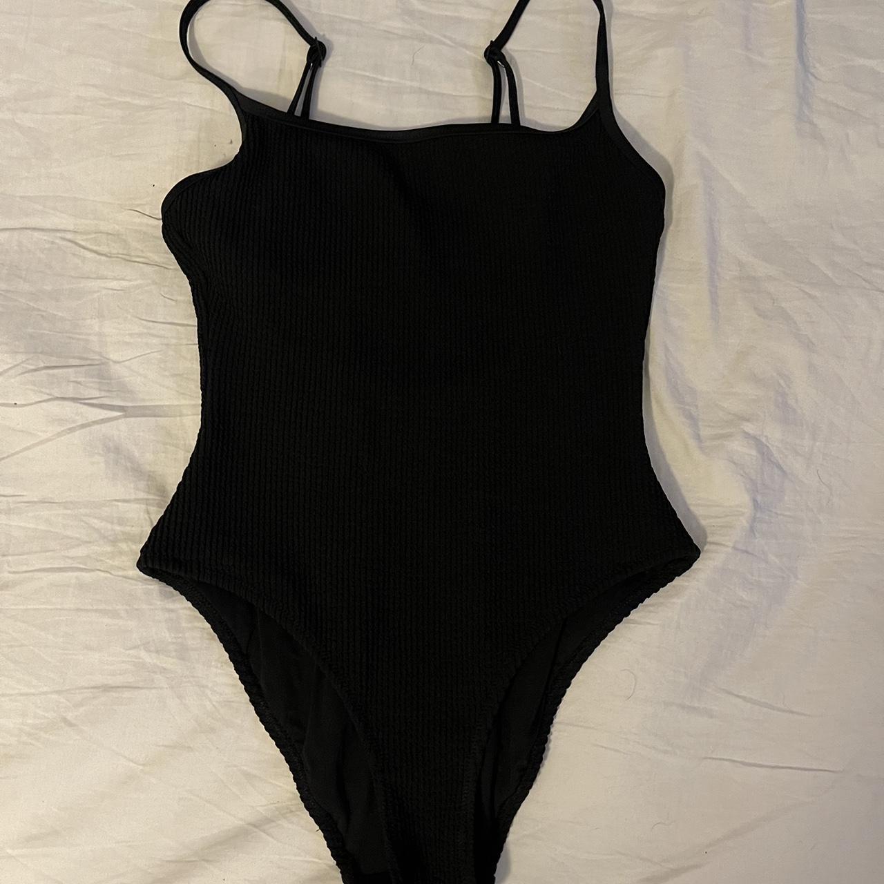 aerie black ribbed one piece never worn only tried... - Depop