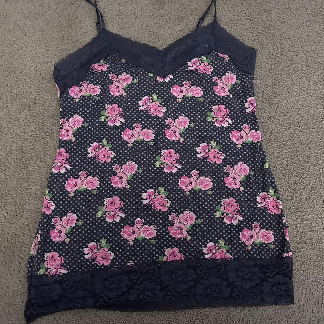 grey tank with lace. white polka dots and pink... - Depop