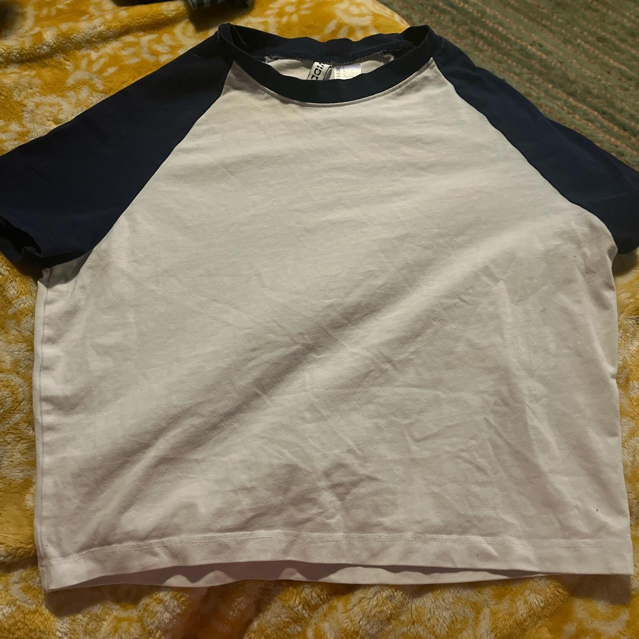 h&m divided navy blue ringer crop top tee no flaws... - Depop