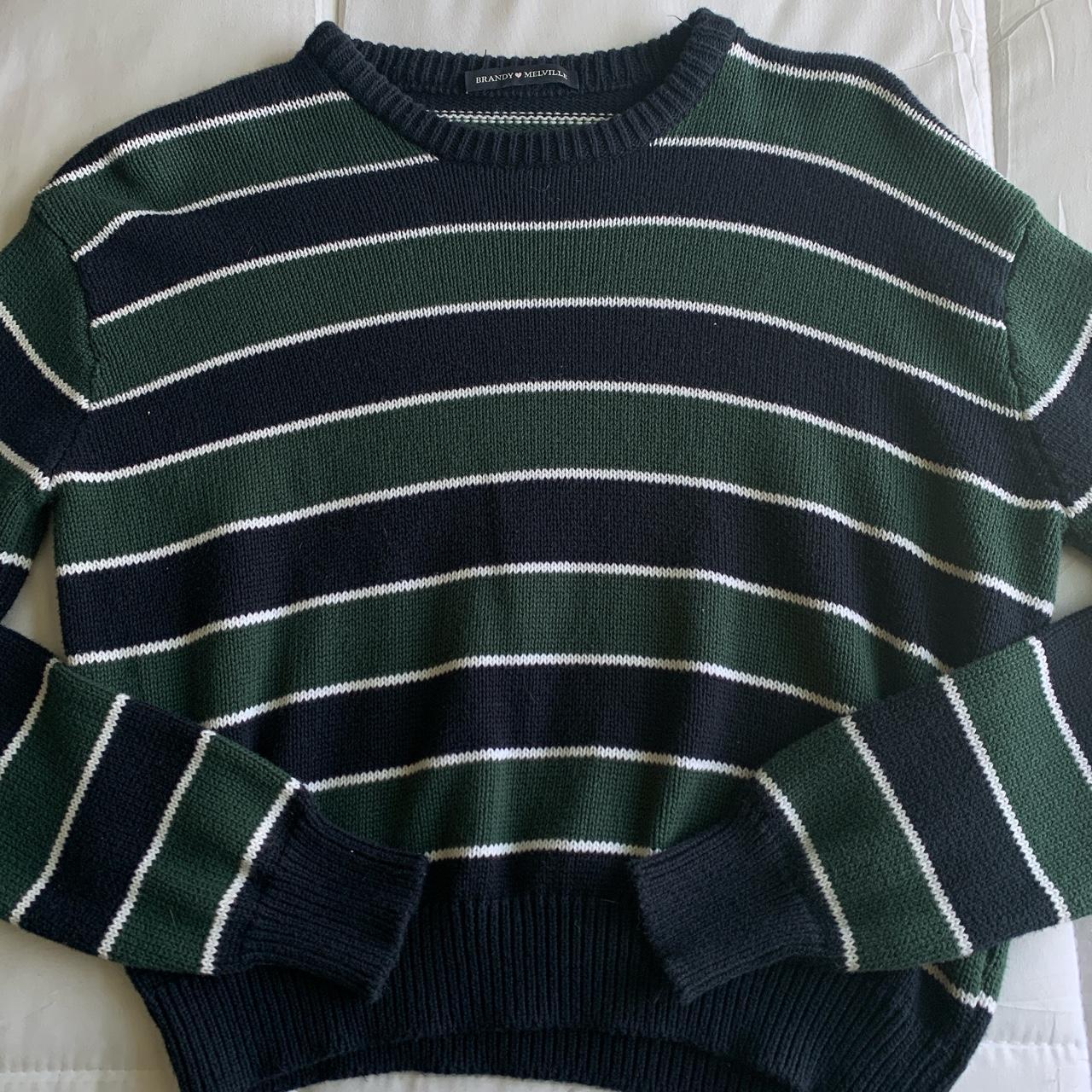 brandy melville green and navy striped sweater Depop