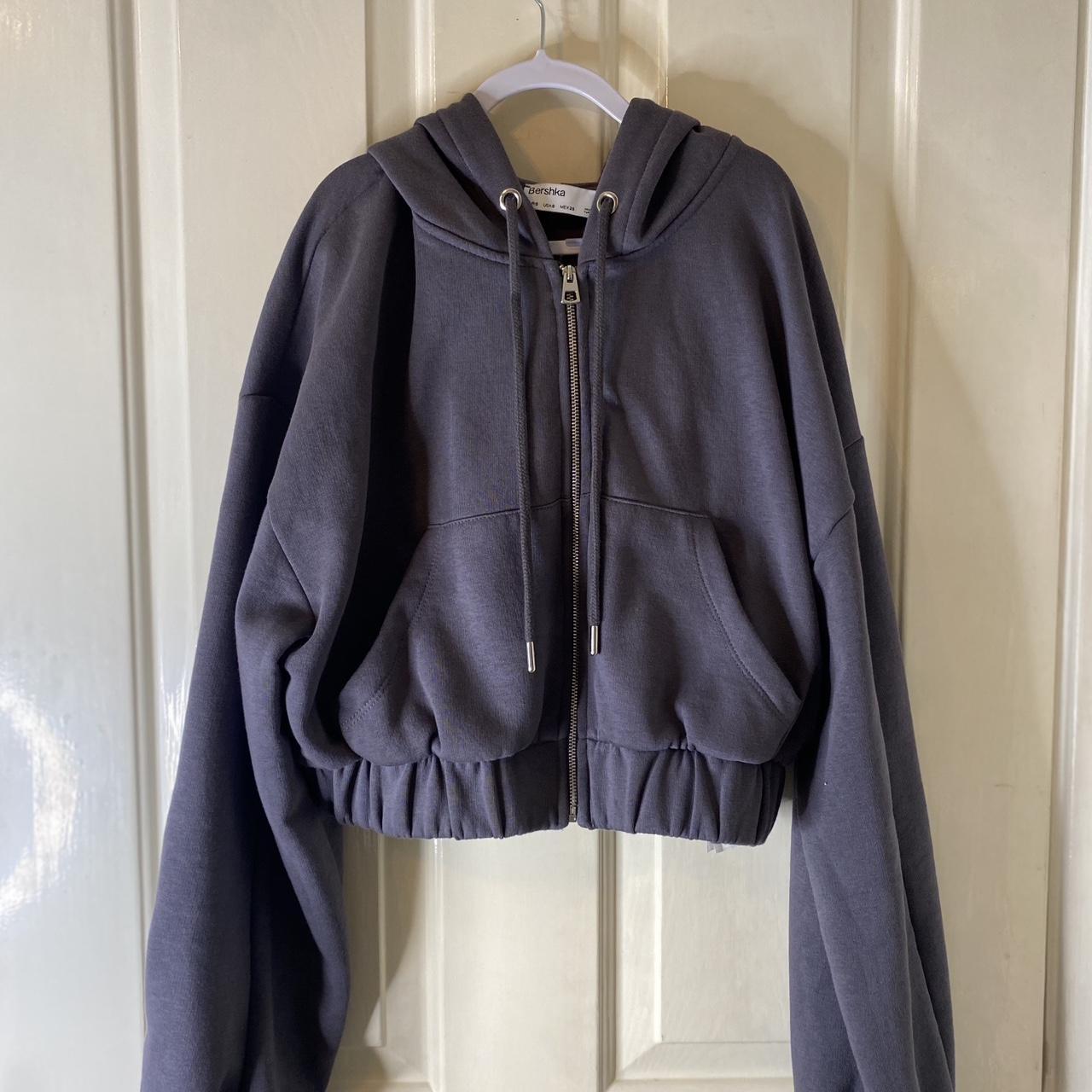 Bershka cropped oversized zip through hoodie in