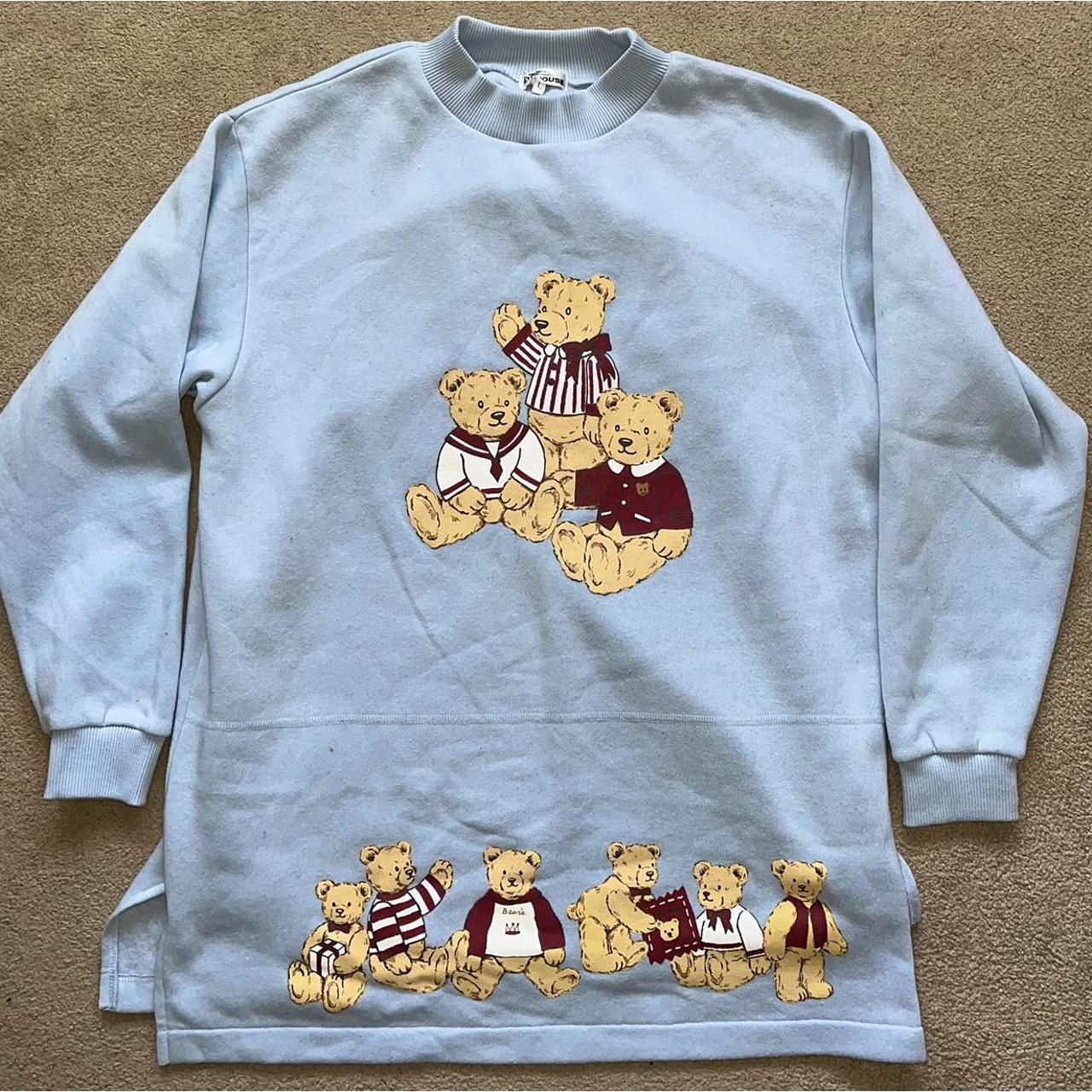 Vintage baby blue oversized jumper with teddy bear... Depop