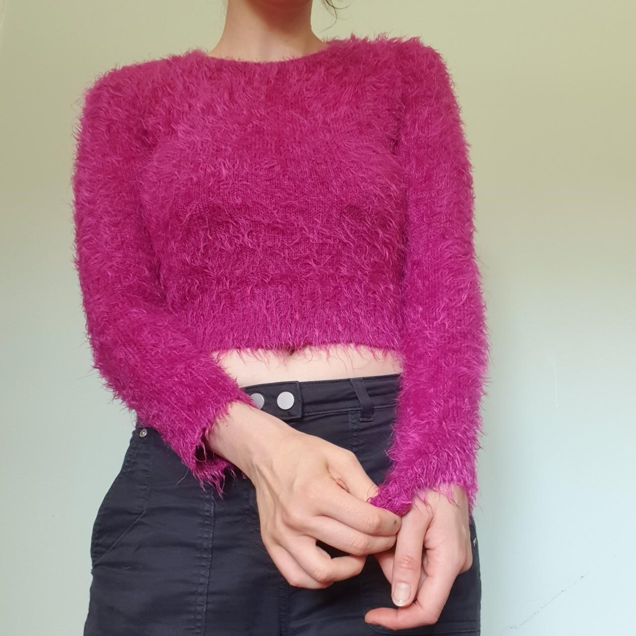 Fluffy hot pink fucia cropped jumper Super cute. Depop