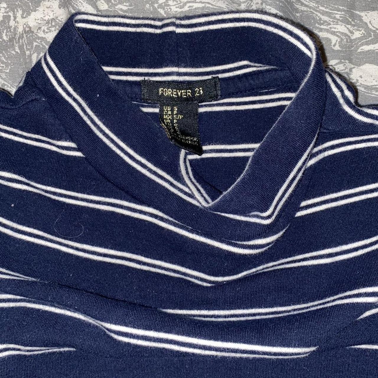 Mockneck navy blue and white stripped long sleeve... - Depop