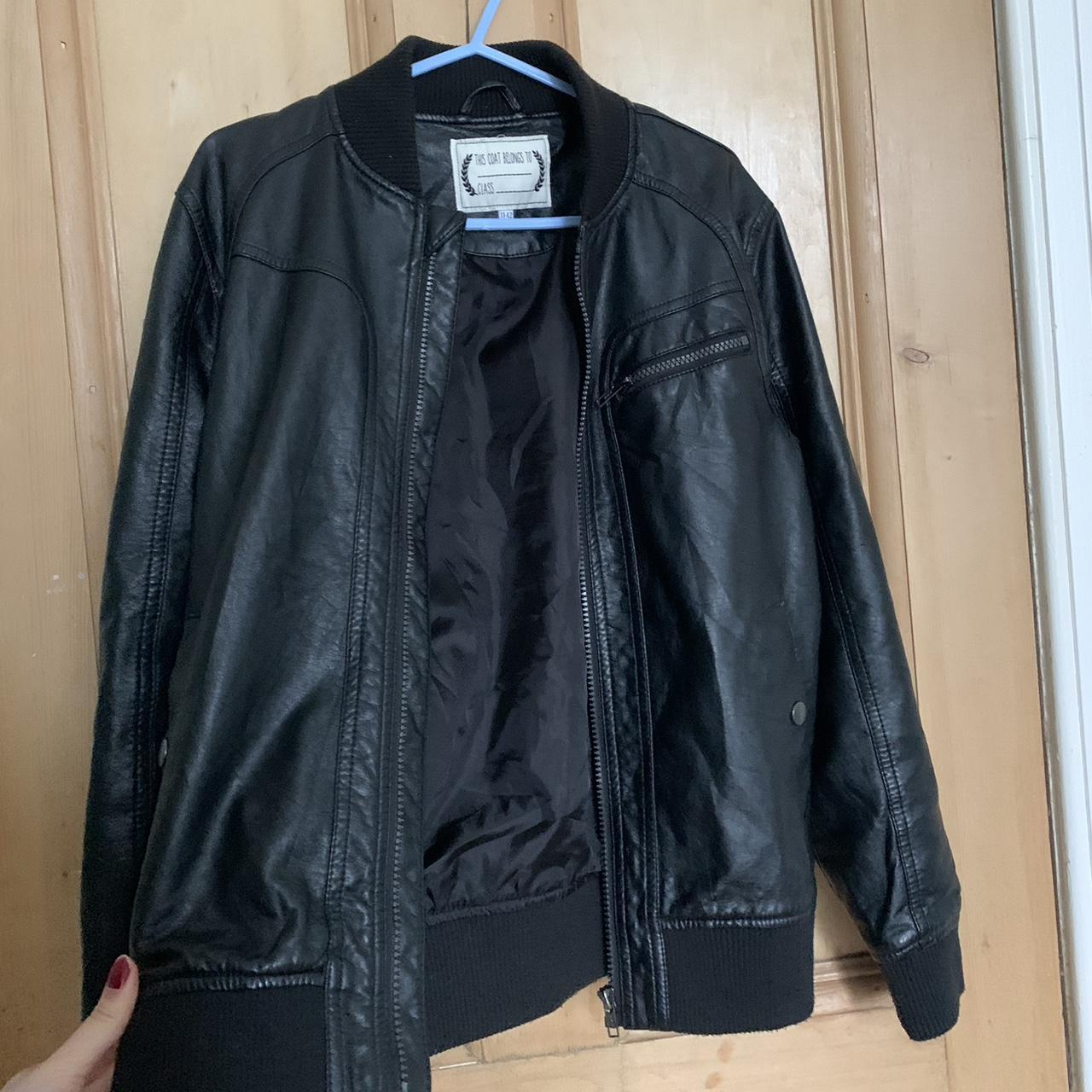 Black collarless leather jacket Quite thin so good... - Depop