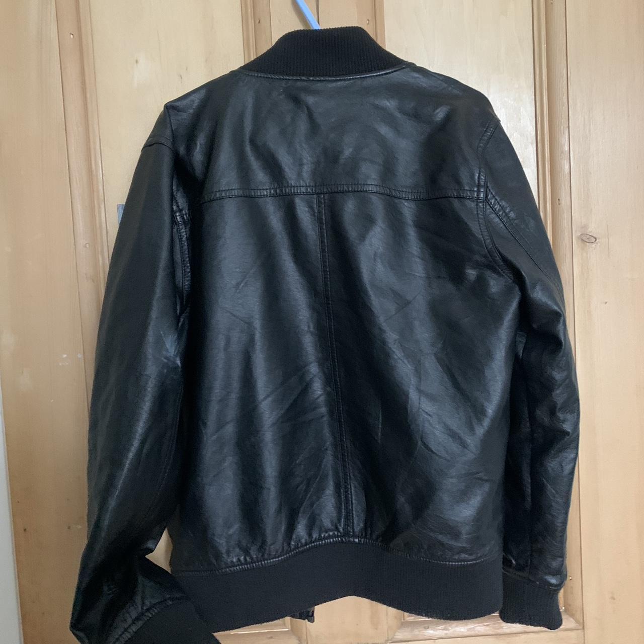Black collarless leather jacket Quite thin so good... - Depop