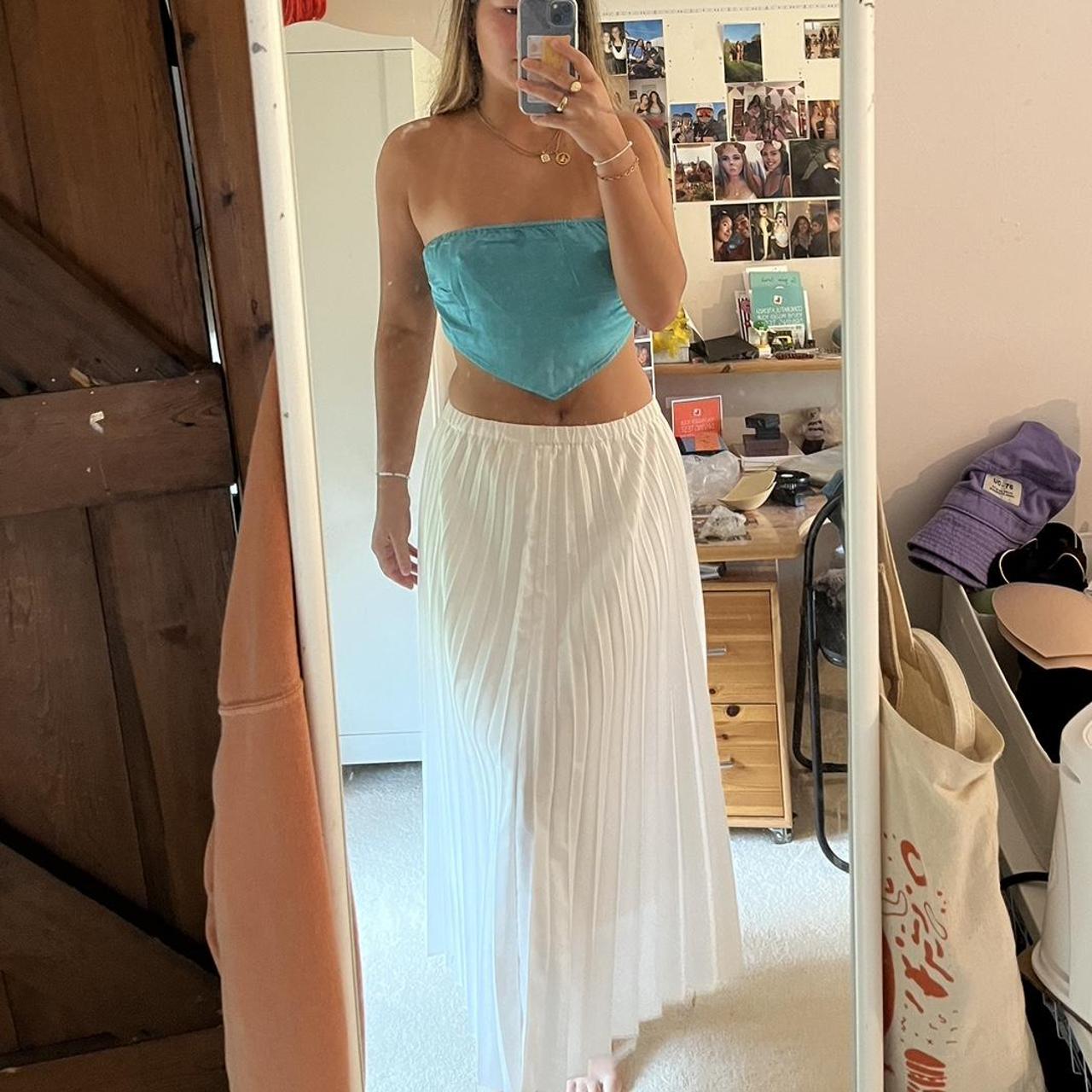 Loveliest Pleated White Flowy Maxi Skirt From Depop