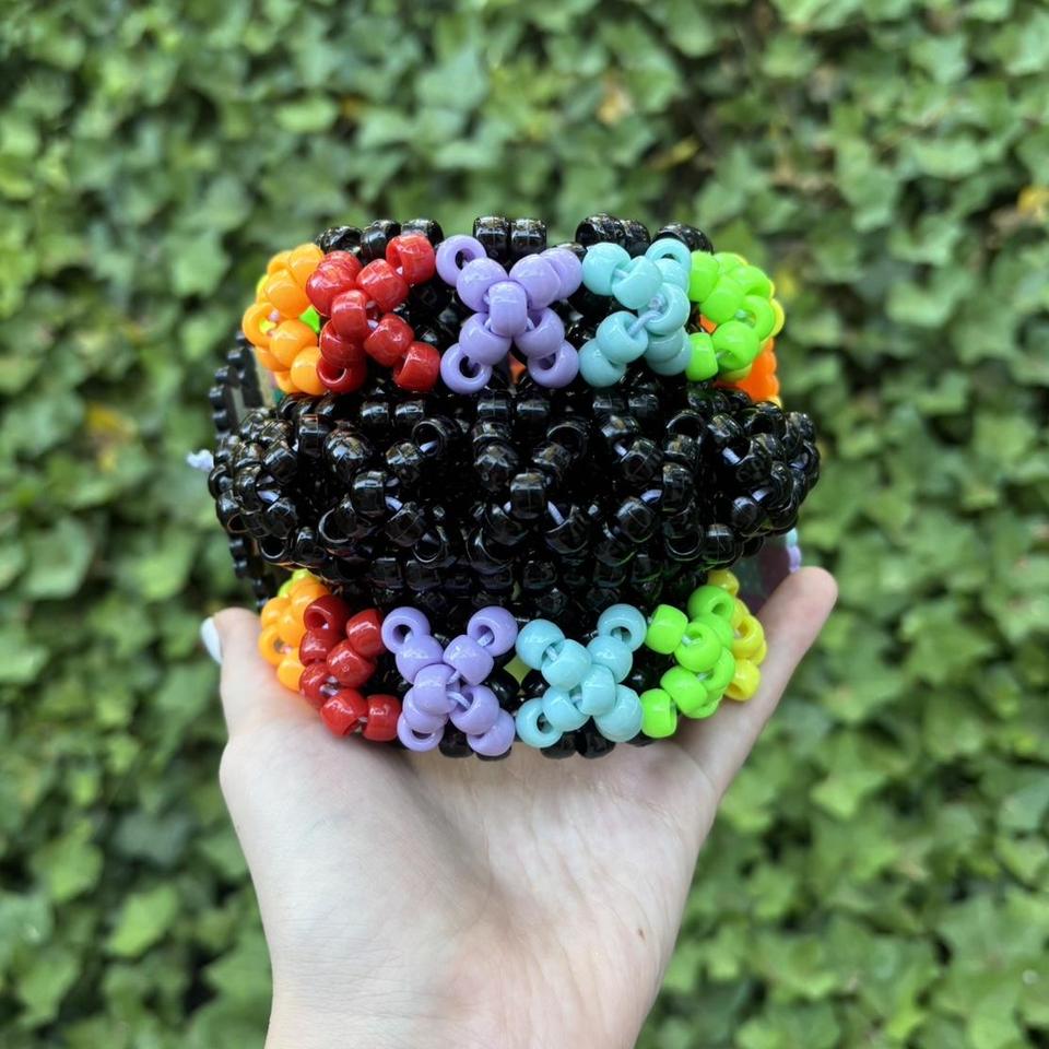 Ma Kandiさん専用 Pink multicolor mandala kandi cuff ~7 1/2 inches | Depop