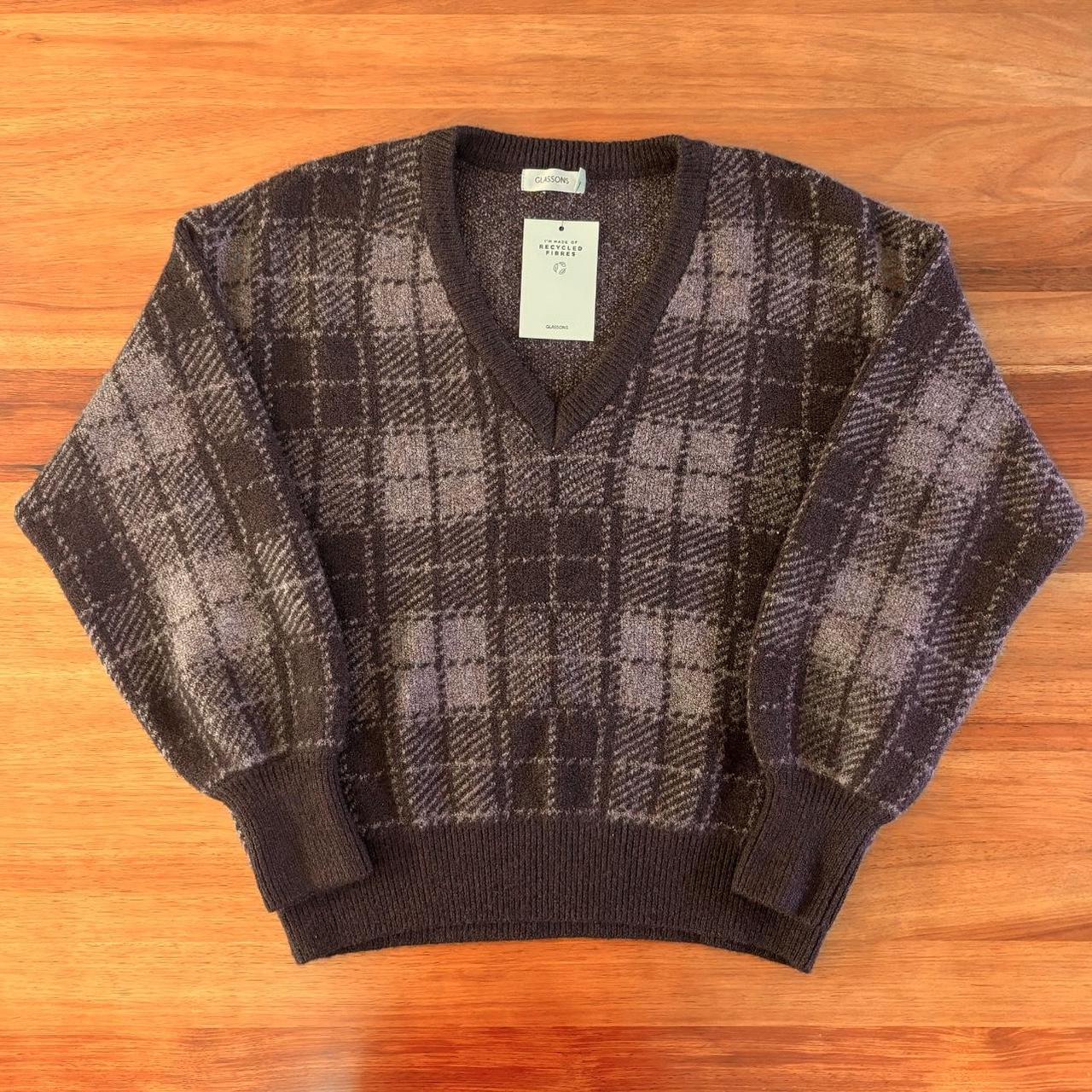 brown tartan sweater from glassons! - v neck -... - Depop