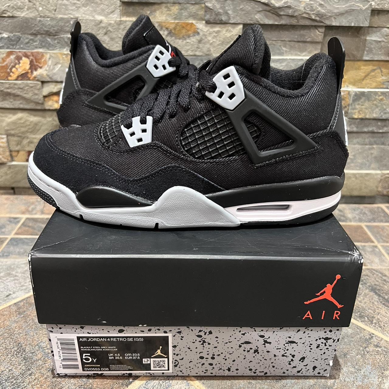 Jordan 4 black canvas size 5y Brand new og all - Depop