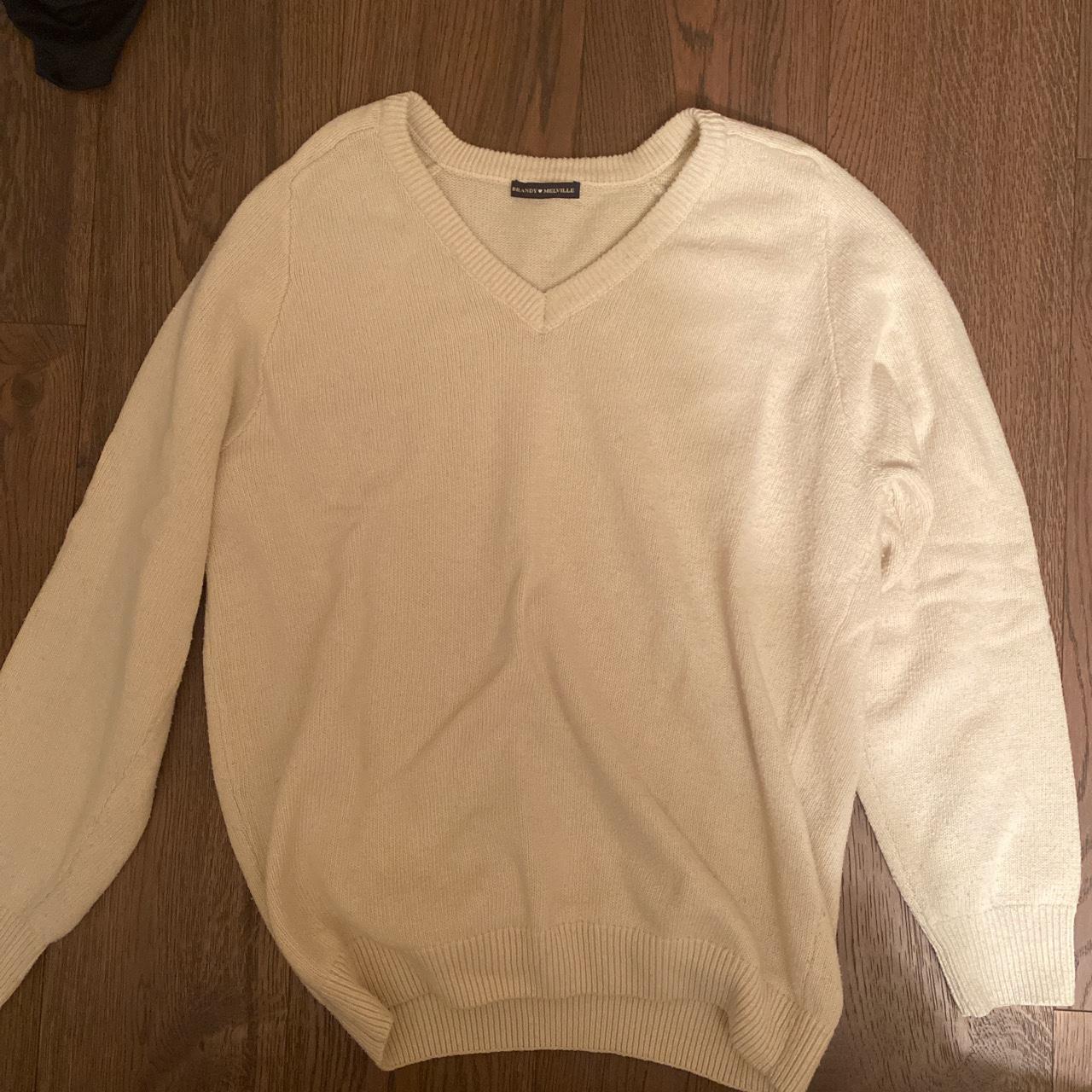 brandy melville v neck cream oversized sweater - Depop