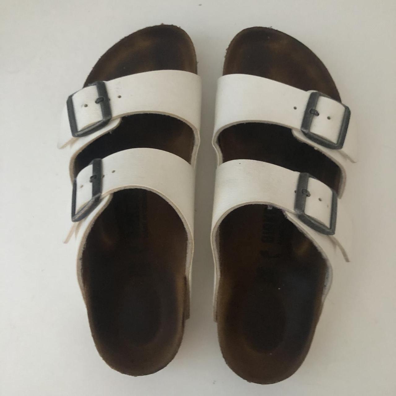 Custom LV Birkenstock Arizona White Sandals Upper - Depop