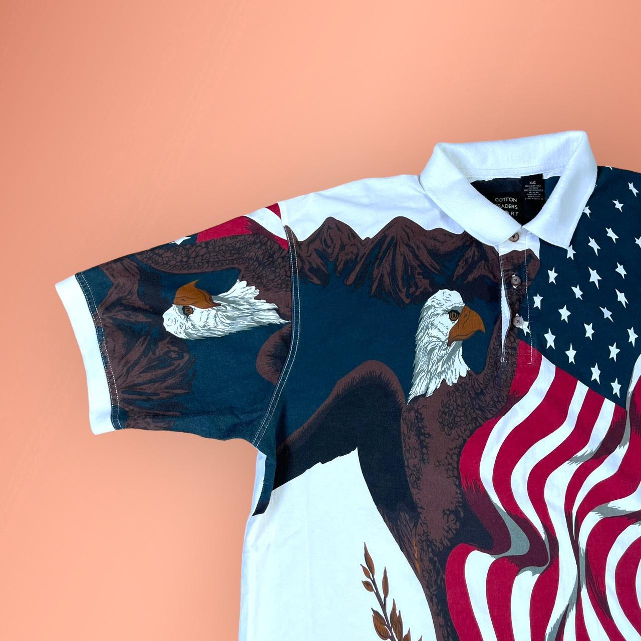 Vintage 90s AOP USA Flag Bald Eagle Mountains Cotton... - Depop