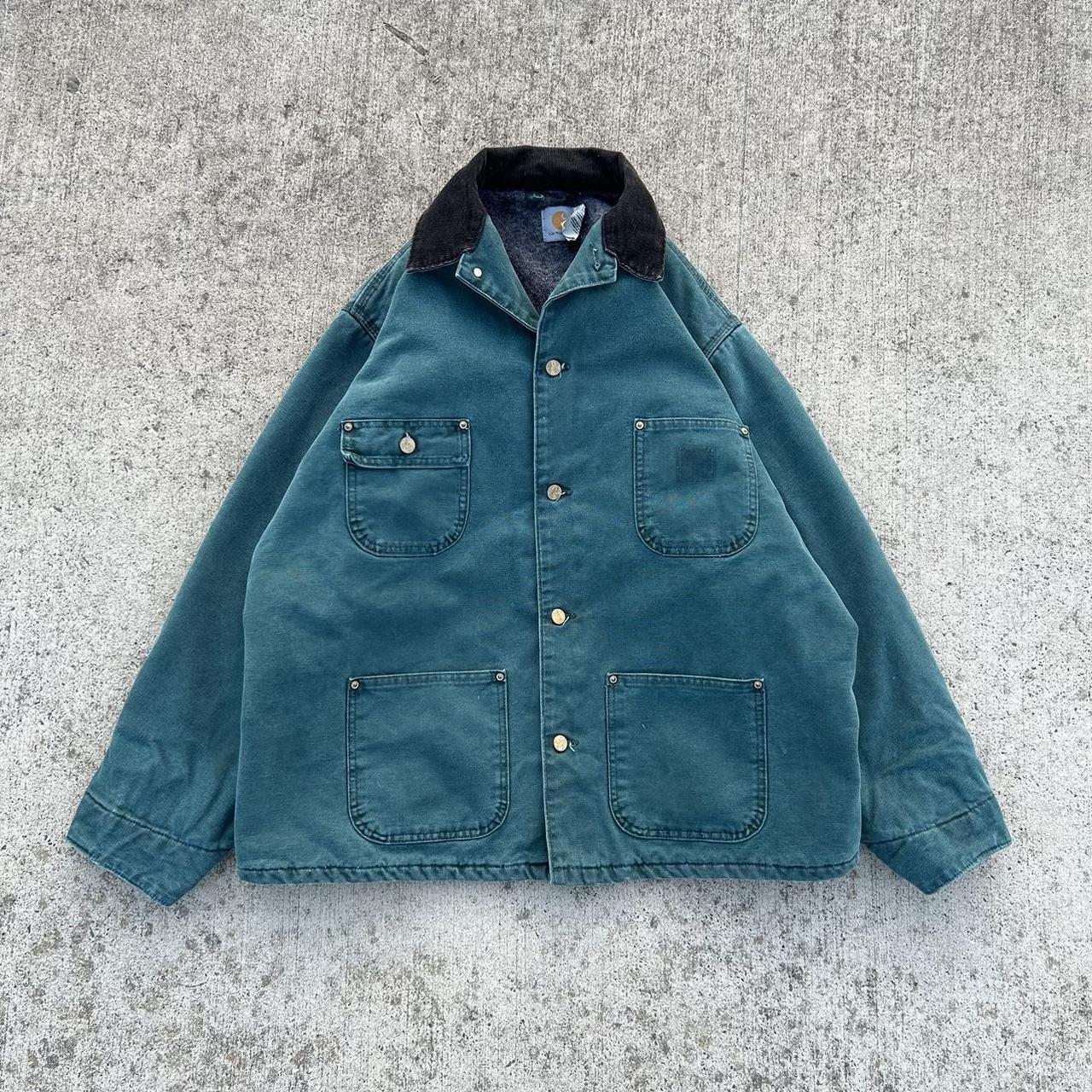 Vintage Carhartt Jacket 80s XL Emerald/Teal Green... Depop