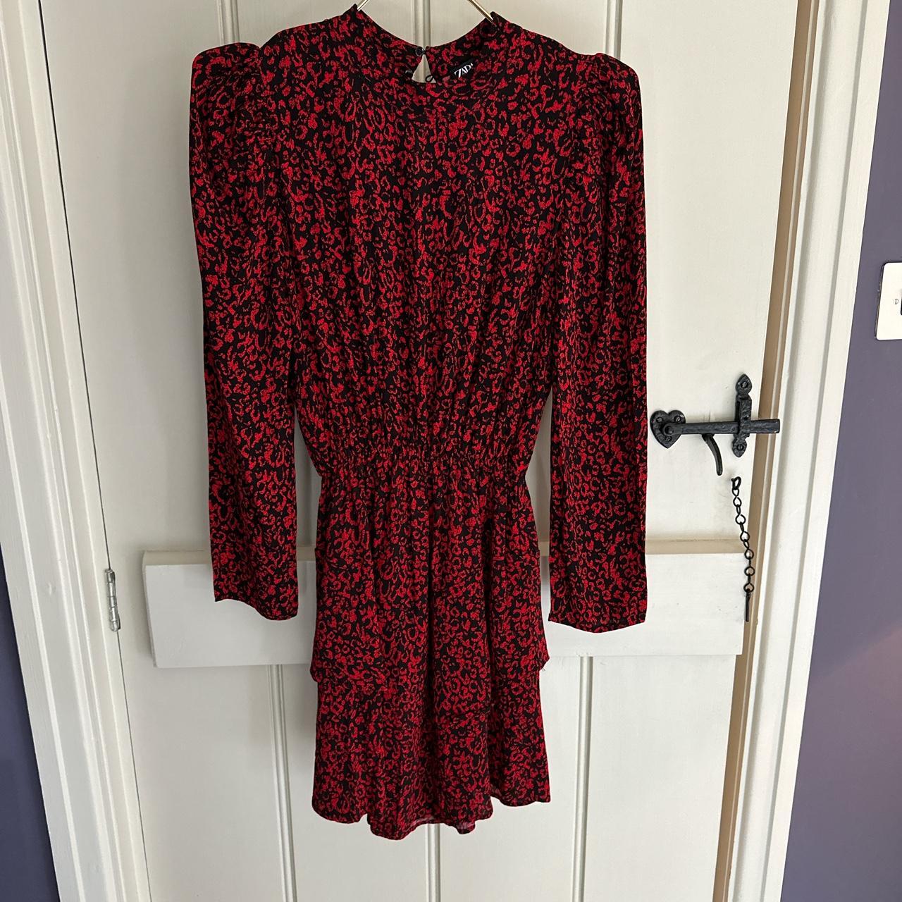 Zara black and red leopard print playsuit Size... - Depop