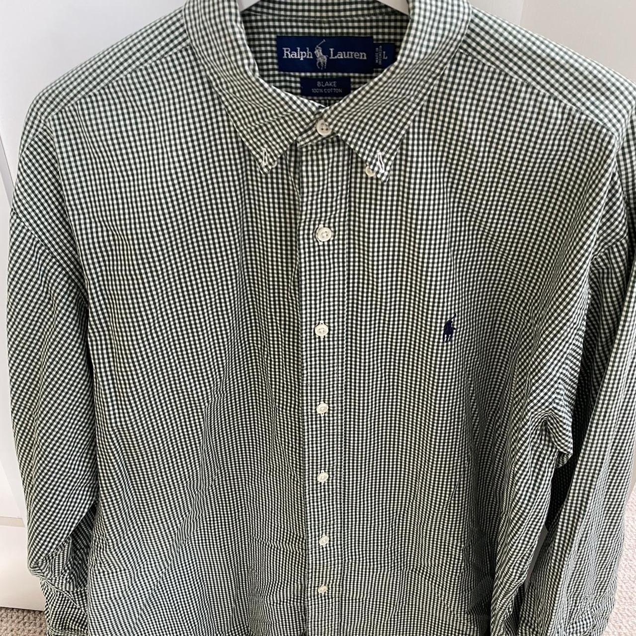 Men’s Green and White Ralph Lauren shirt Long sleeve... - Depop