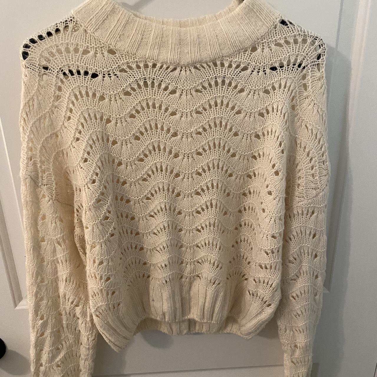 white scalloped Urban Outfitters sweater with a... - Depop