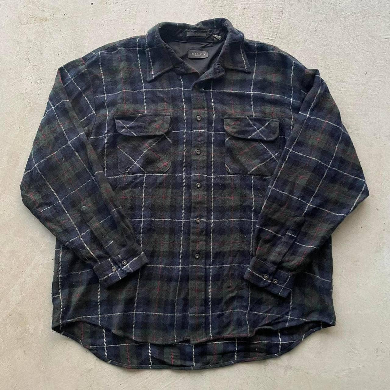 00s Green Plaid Flannel Shirt XL 27”x30”... - Depop