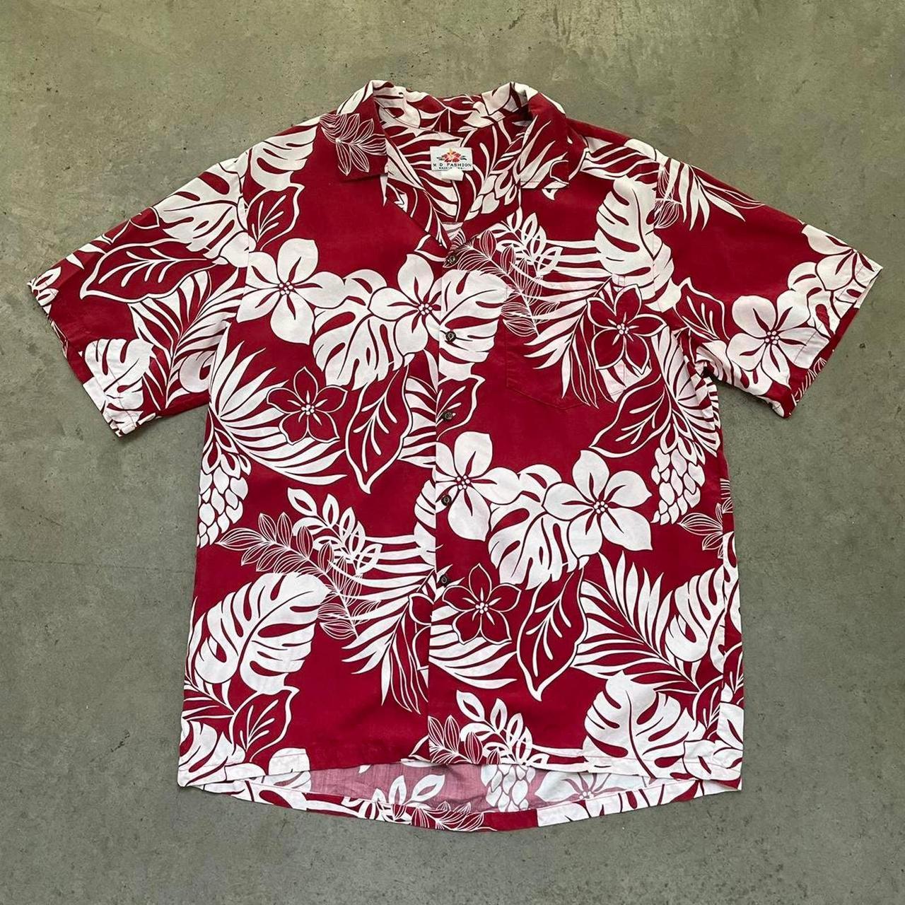 Vintage Red & White Floral Hawaiian Shirt Mens Small/medium 