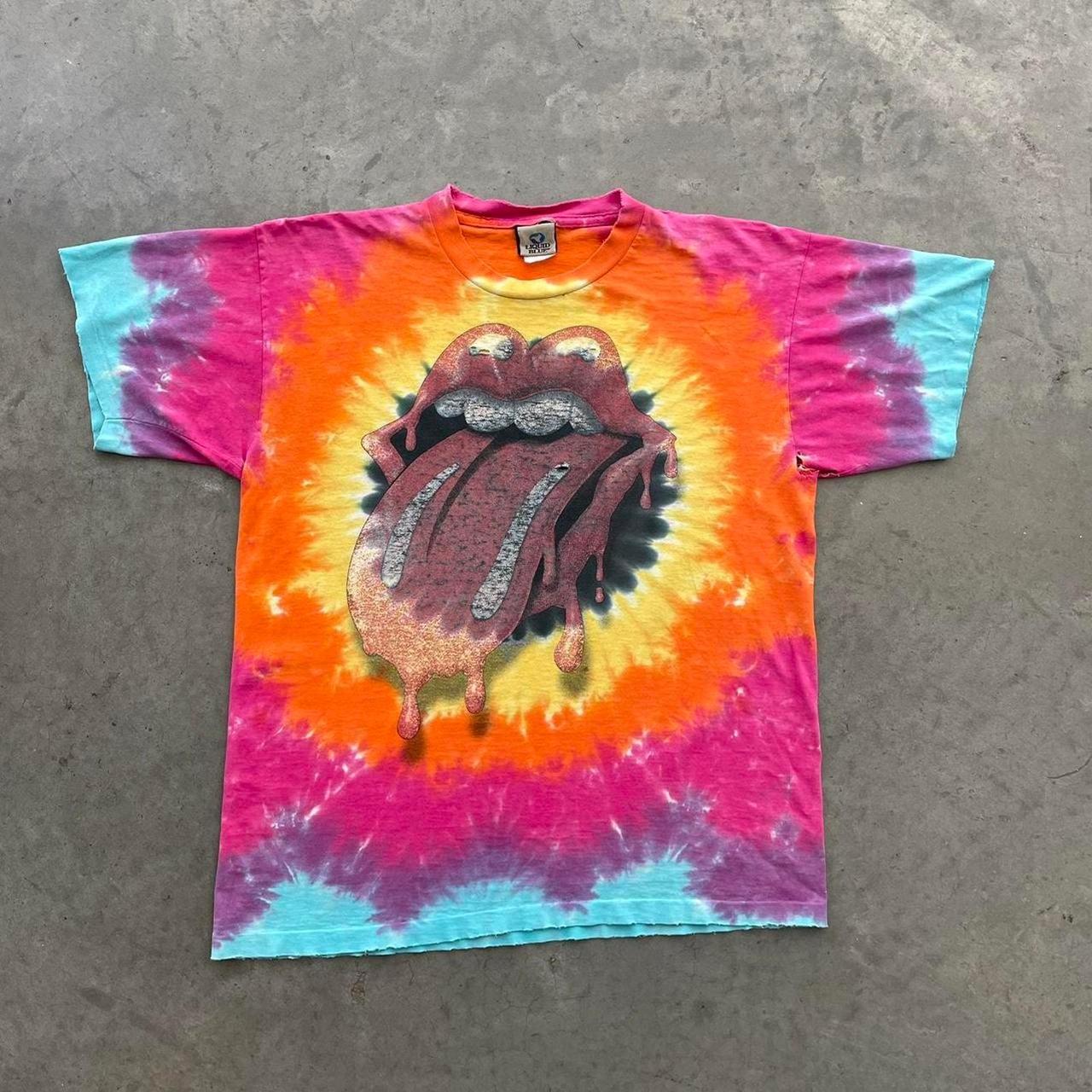 90s Rolling Stones Liquid Blue Tie Dye T