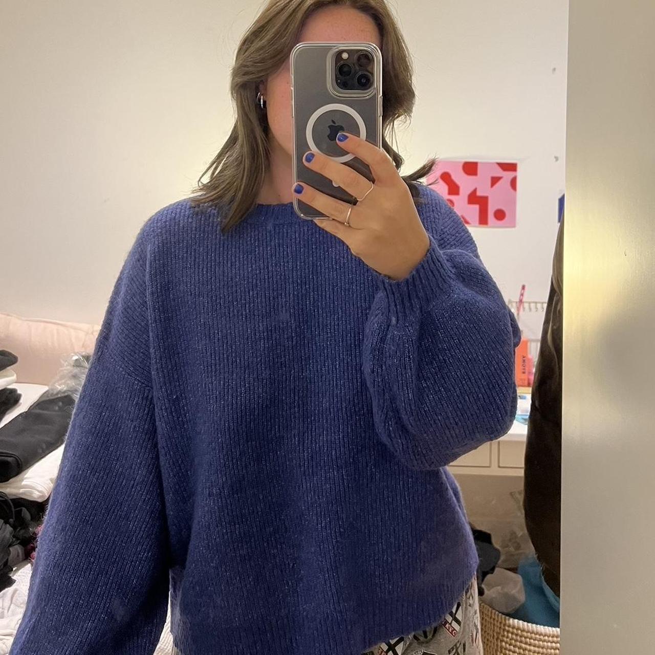 Ghanda Blue Knit Jumper Oversized Medium jumper... Depop